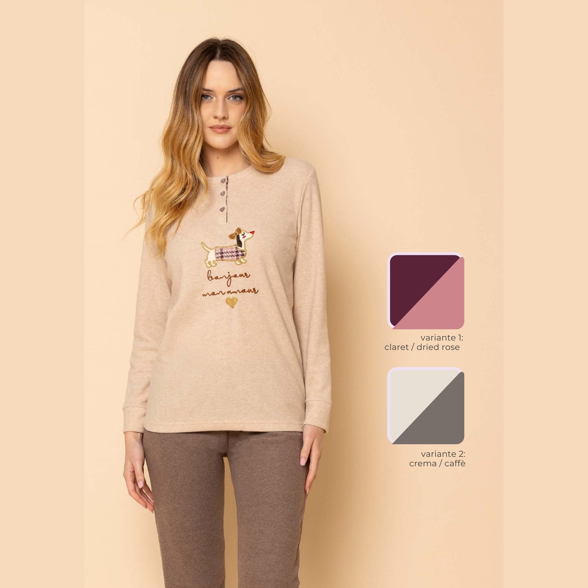 Irge - Pigiama Donna Invernale Punto Milano Aperto Fantasia E Pantalone Con Elastico No Stress Art. Ptd10