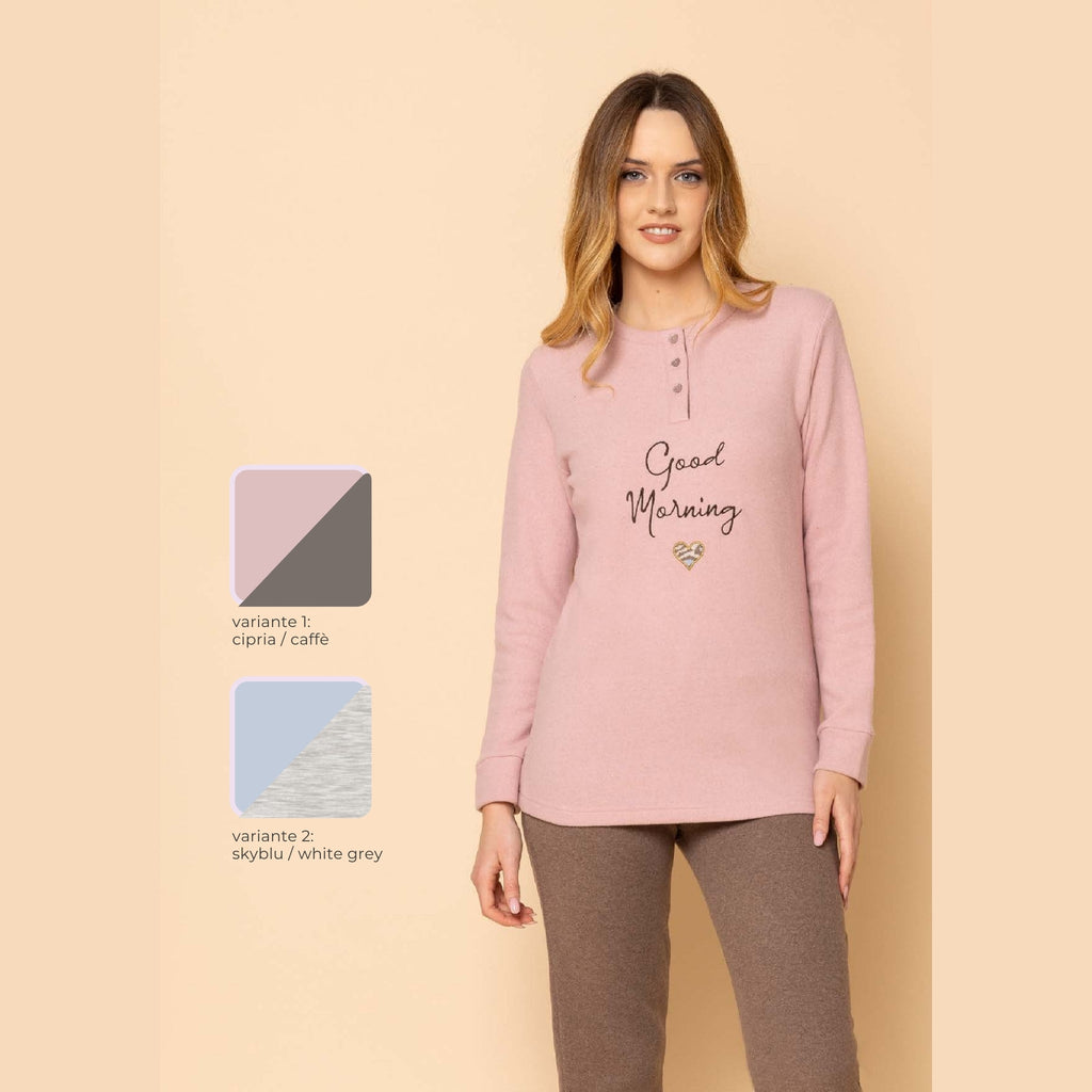 Irge - Pigiama Donna Invernale Punto Milano Aperto Fantasia E Pantalone Con Elastico No Stress Art. Ptd14