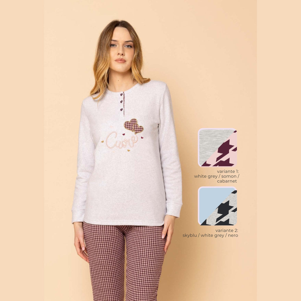 Irge - Pigiama Donna Invernale Punto Milano Aperto Fantasia E Pantalone Con Elastico No Stress   Art. Ptd16