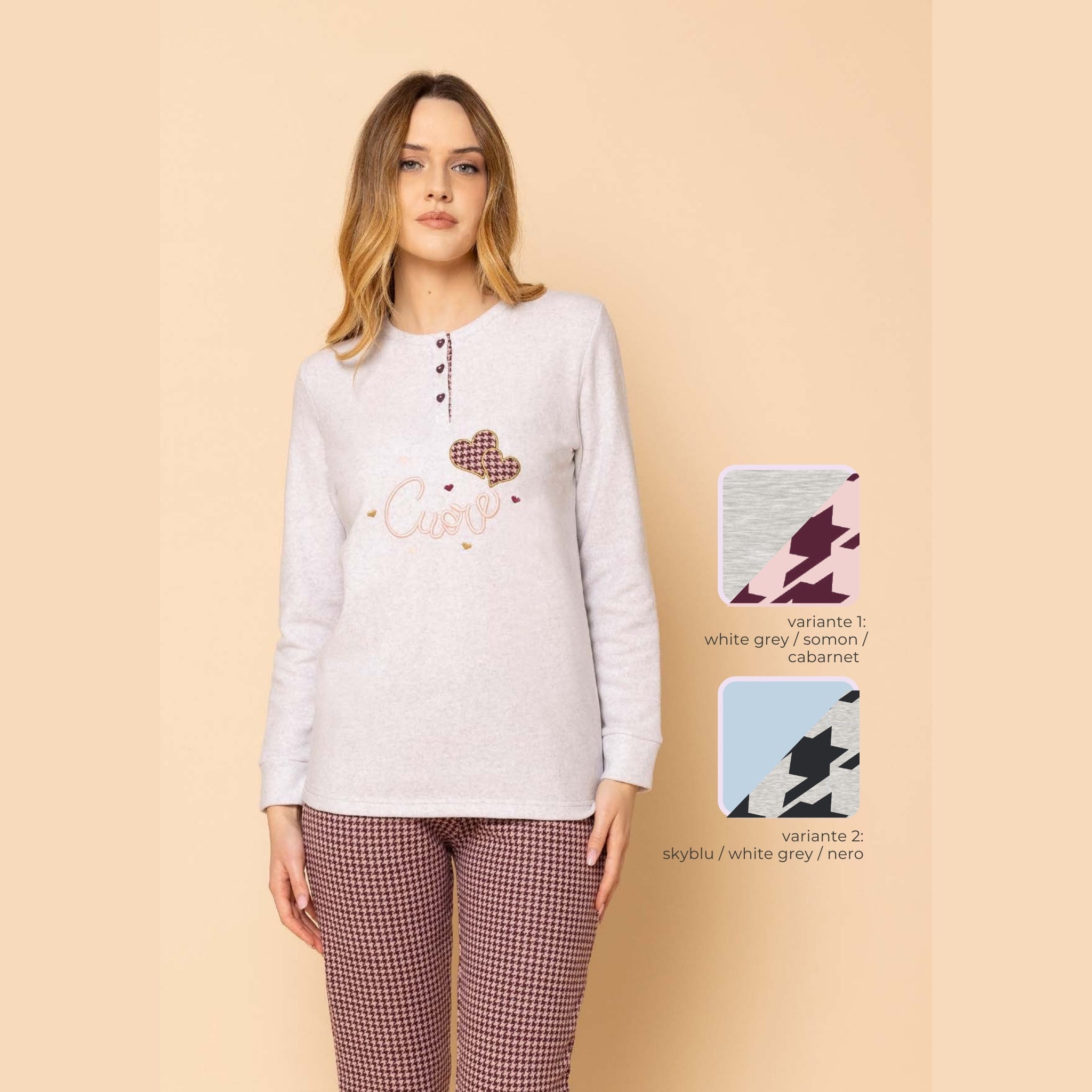 Irge - Pigiama Donna Invernale Punto Milano Aperto Fantasia E Pantalone Con Elastico No Stress   Art. Ptd16