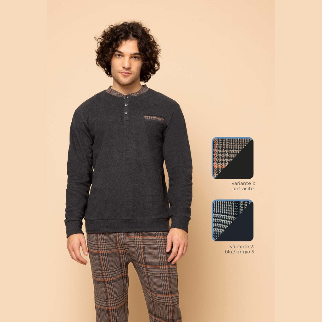 Irge - Pigiama Uomo Invernale Punto Milano Aperto Fantasia E Pantalone Con Elastico No Stress  Art. Ptu31