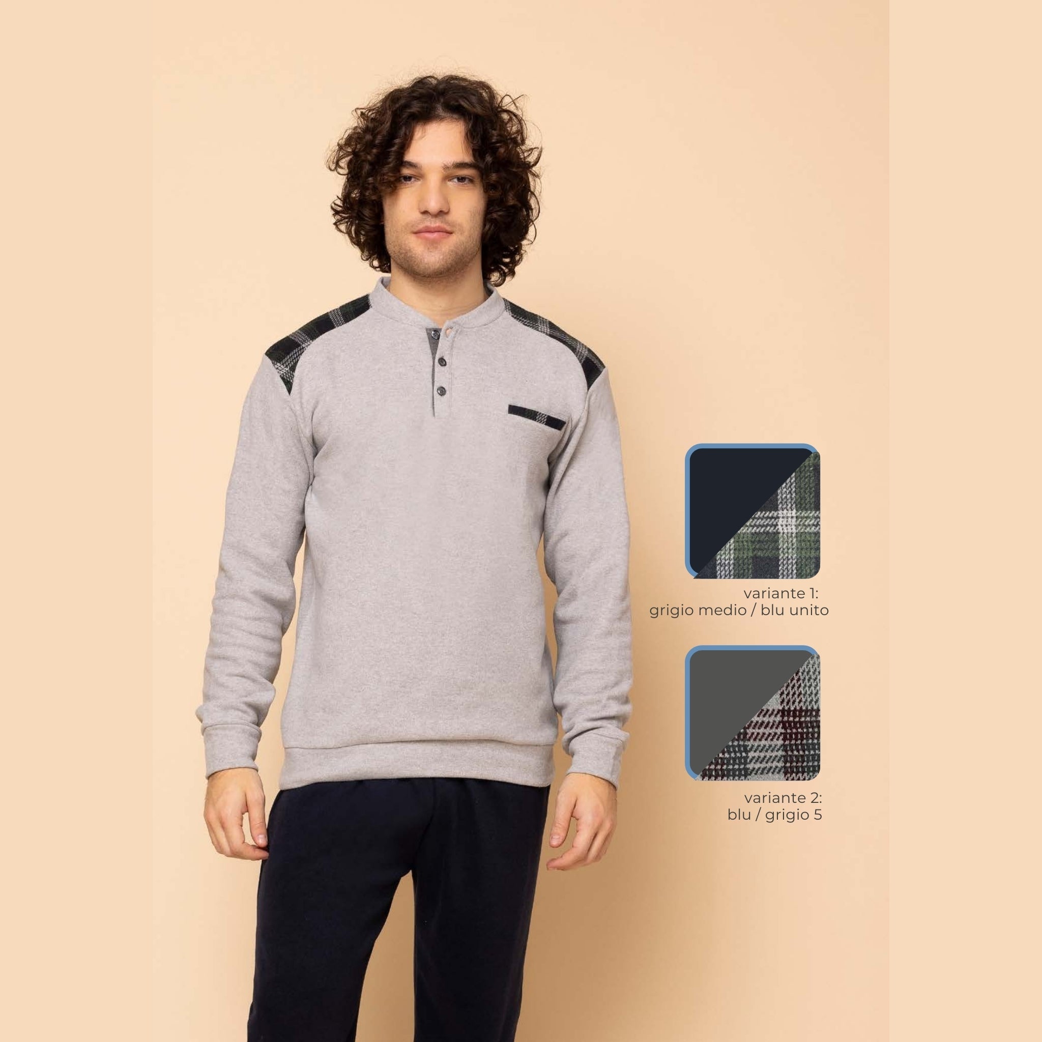 Irge - Pigiama Uomo Invernale Punto Milano Aperto Fantasia E Pantalone Con Elastico No Stress Art. Ptu34