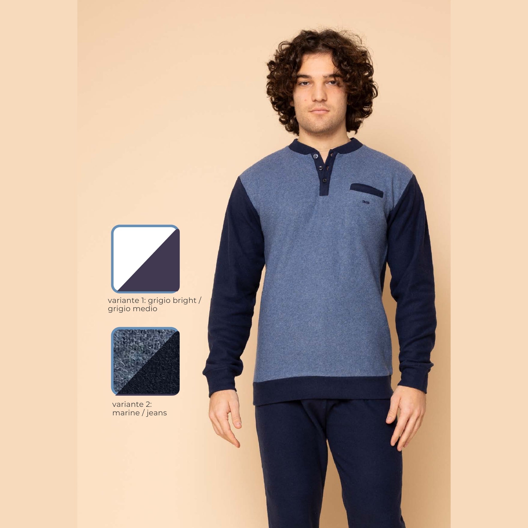 Irge - Pigiama Uomo Invernale Punto Milano Aperto Fantasia E Pantalone Con Elastico No Stress  Art. Ptu55