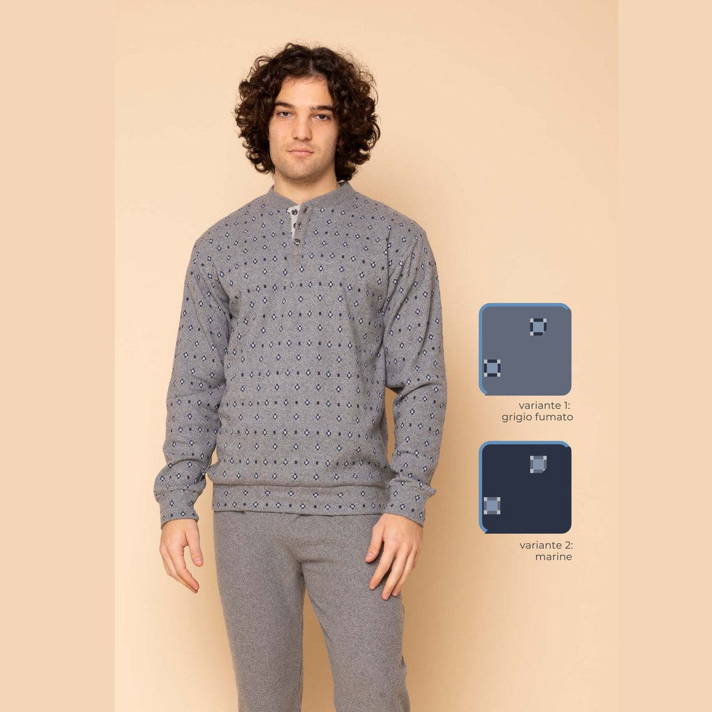 Irge - Pigiama Uomo Serafino 3 Bottoni Fantasia E Pantalone Con Polsino  Art. Ptu56