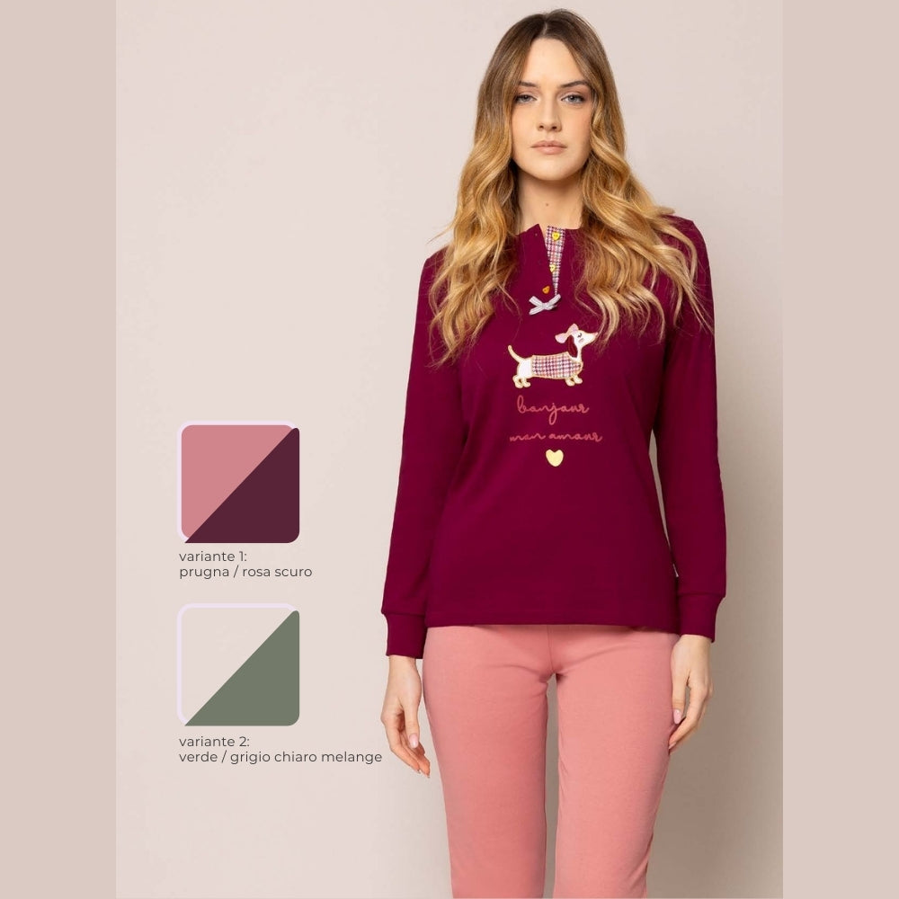 Irge - Pigiama Donna Serafino In Caldo Cotone 100% Con Applicazione  Art. Mii2133