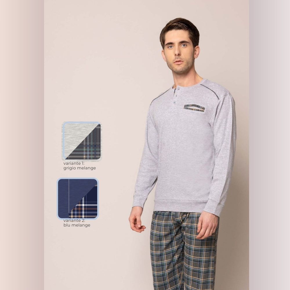 Irge - Pigiama Uomo Serafino In Caldo Cotone 100% Con Taschino E Pantalone Fantasia  Art. Mii2123