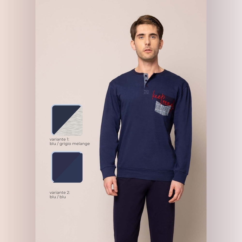 Irge - Pigiama Uomo Serafino In Caldo Cotone 100% Con Taschino E Ricamo  Art. Mii2127