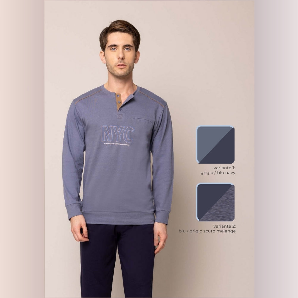 Irge - Pigiama Uomo Serafino In Caldo Cotone 100% Con Taschino E Stampa  Art.mii2128