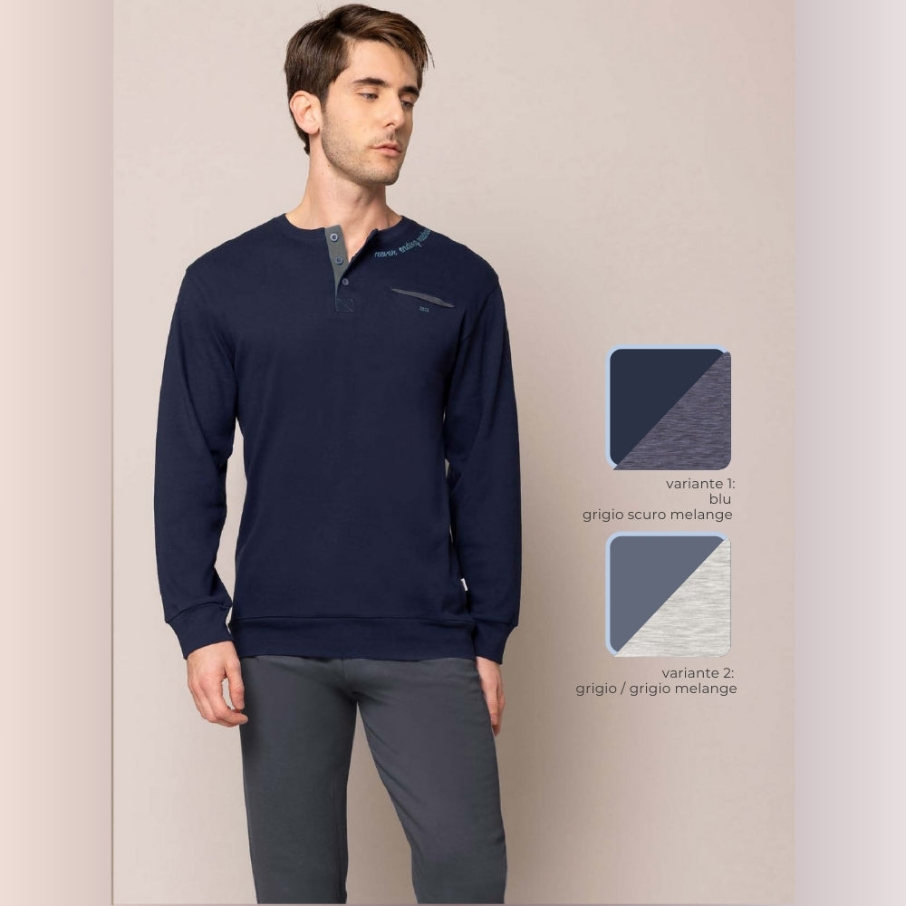 Irge -  Pigiama Uomo Serafino In Caldo Cotone 100% Con Taschino  Mii2130