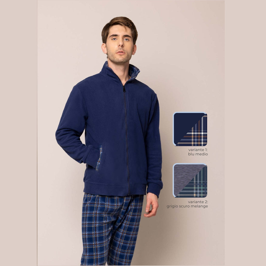 Irge - Pigiama Uomo In Caldo Pile Full Zip Con Tasche E Pantalone Fantasia  Art. Mip2206