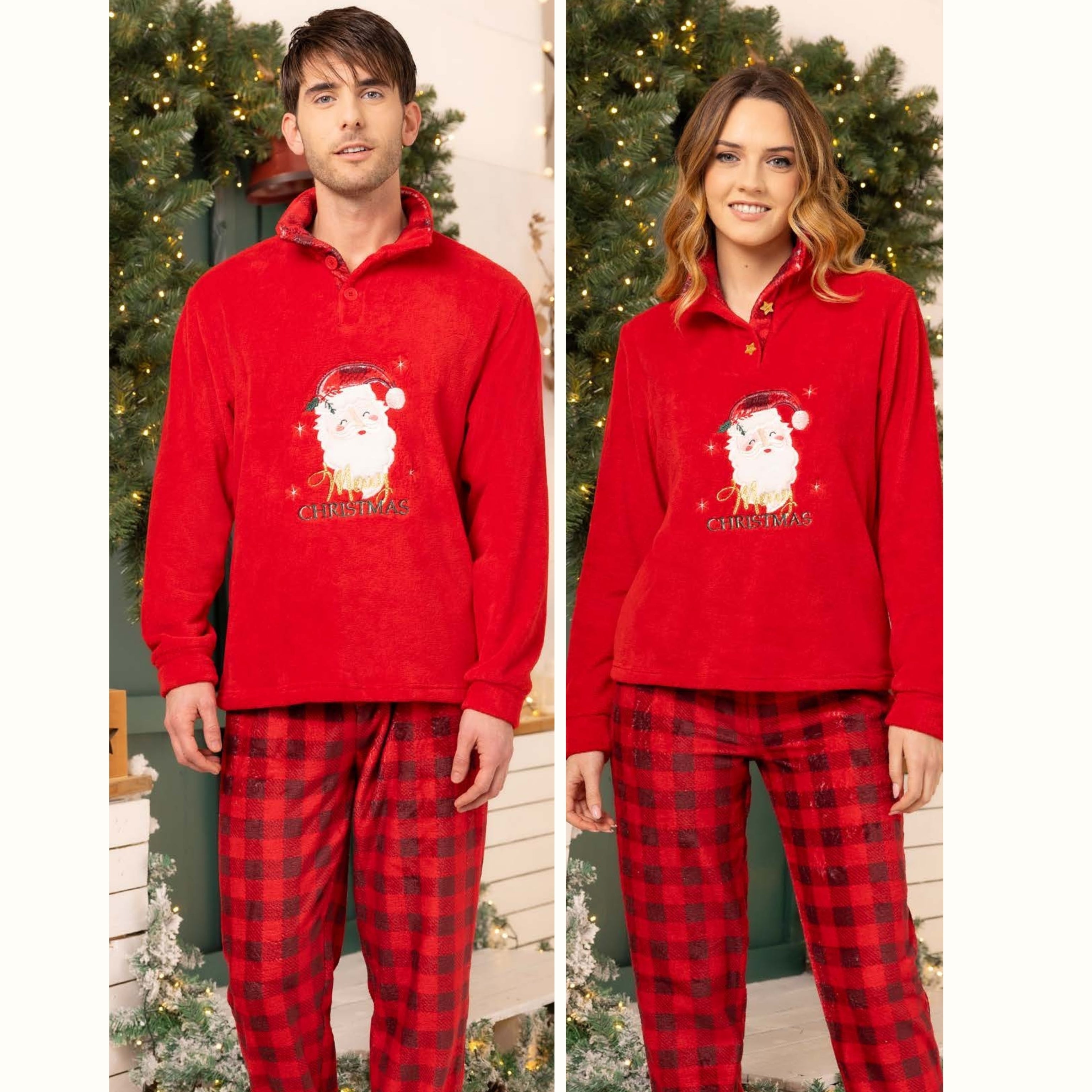 Irge - Pigiama Donna In Soffice Coral Con Ricamo Merry Christmas (disponibile  Per Tutta La Famiglia) Art. Xmaslc29
