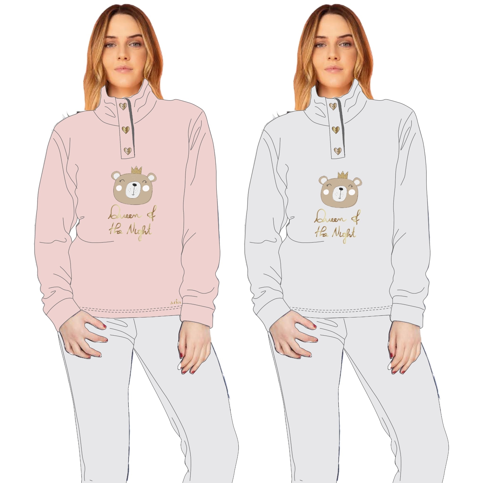 Irge - Pigiama Donna Invernale 3 Bottoni Lupetto Collo Alto In Soffice Coral Ricamato Y&mc617