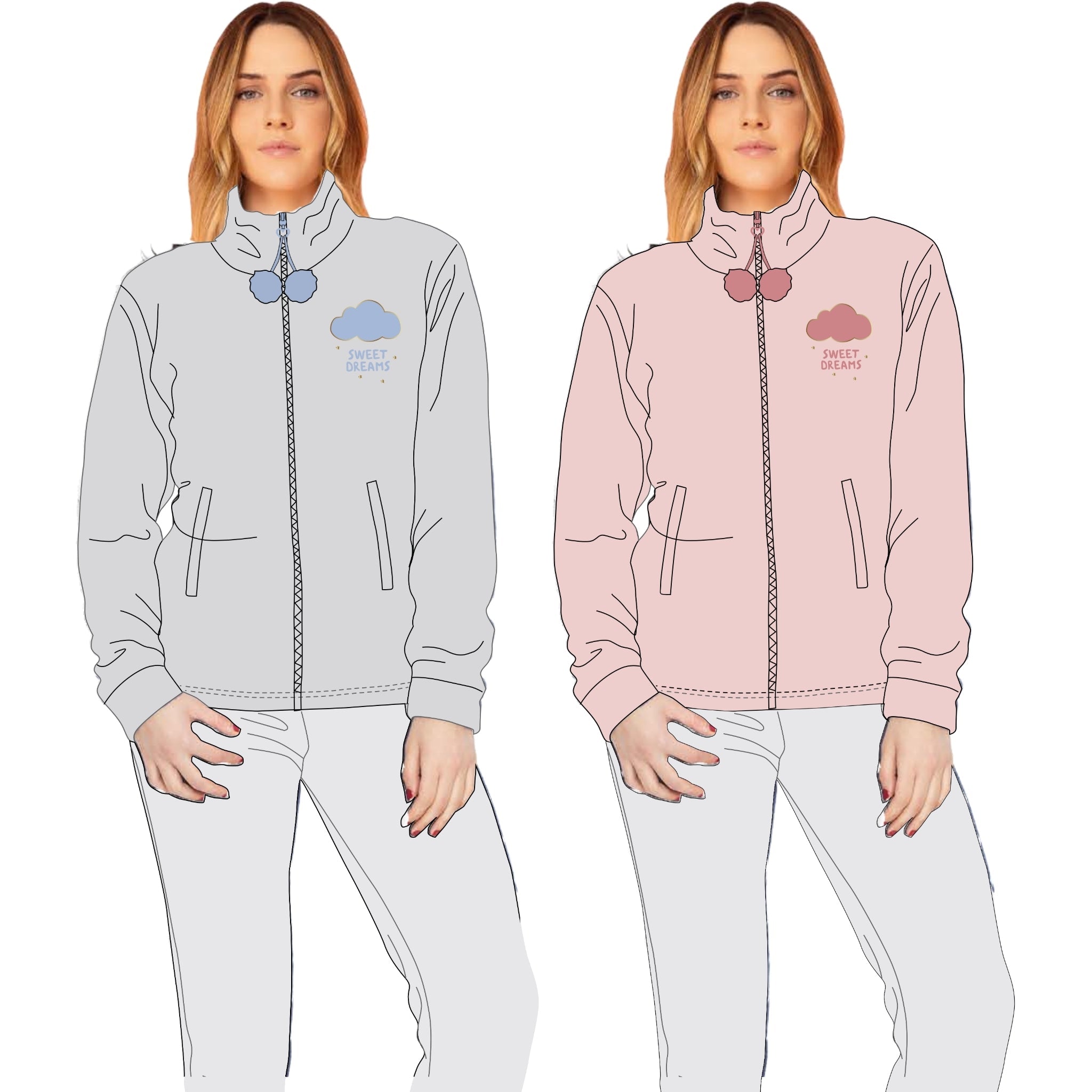 Y&m - Pigiama Donna Invernale Full Zip In Soffice Coral Ricamato  Art. Ymc618