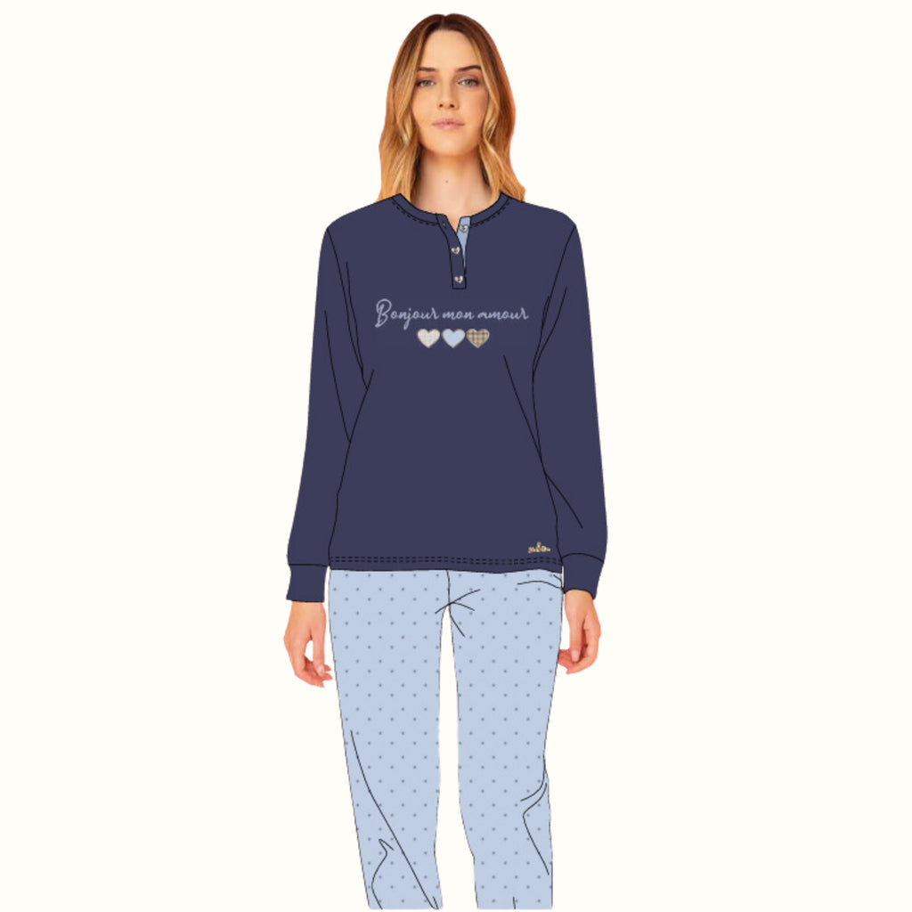 Y&m - Pigiama Donna Calibrato Modello Serafino 3 Bottoni In Caldo Cotone  Art. Ymic02