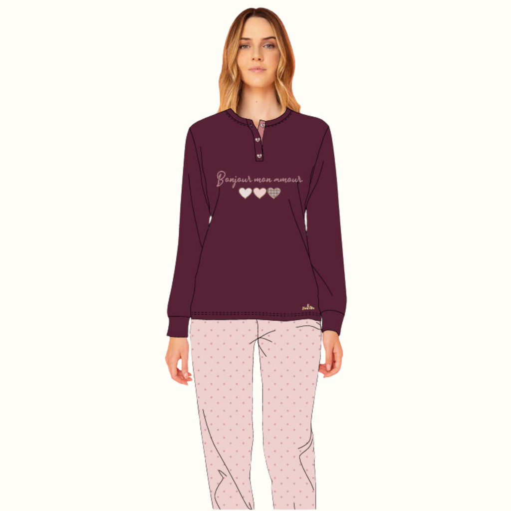 Y&m - Pigiama Donna Calibrato Modello Serafino 3 Bottoni In Caldo Cotone  Art. Ymic02