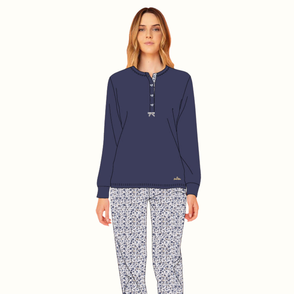 Y&m - Pigiama Donna Calibrato Modello Serafino Con Chiusura 3 Bottoni In Caldo Cotone  Art. Ymic03