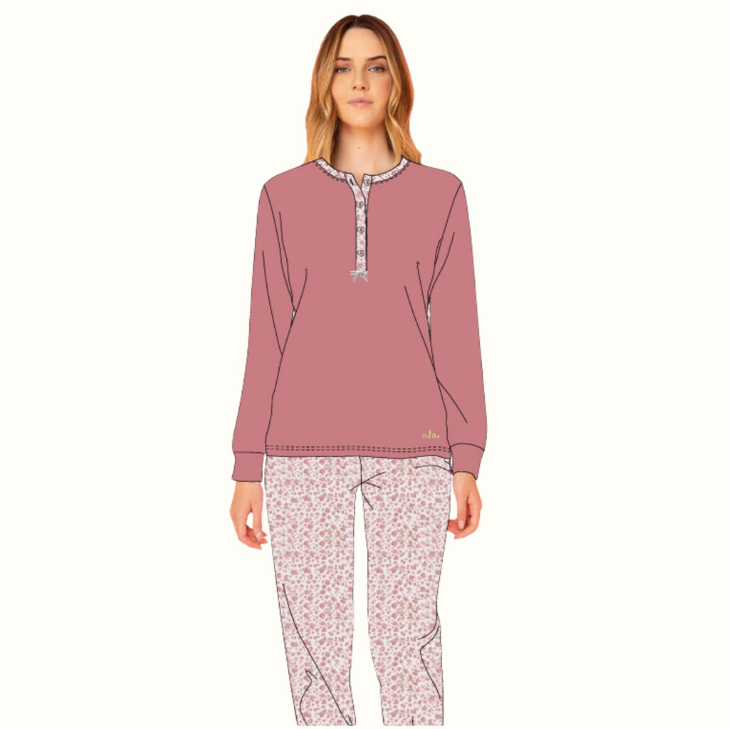 Y&m - Pigiama Donna Calibrato Modello Serafino Con Chiusura 3 Bottoni In Caldo Cotone  Art. Ymic03