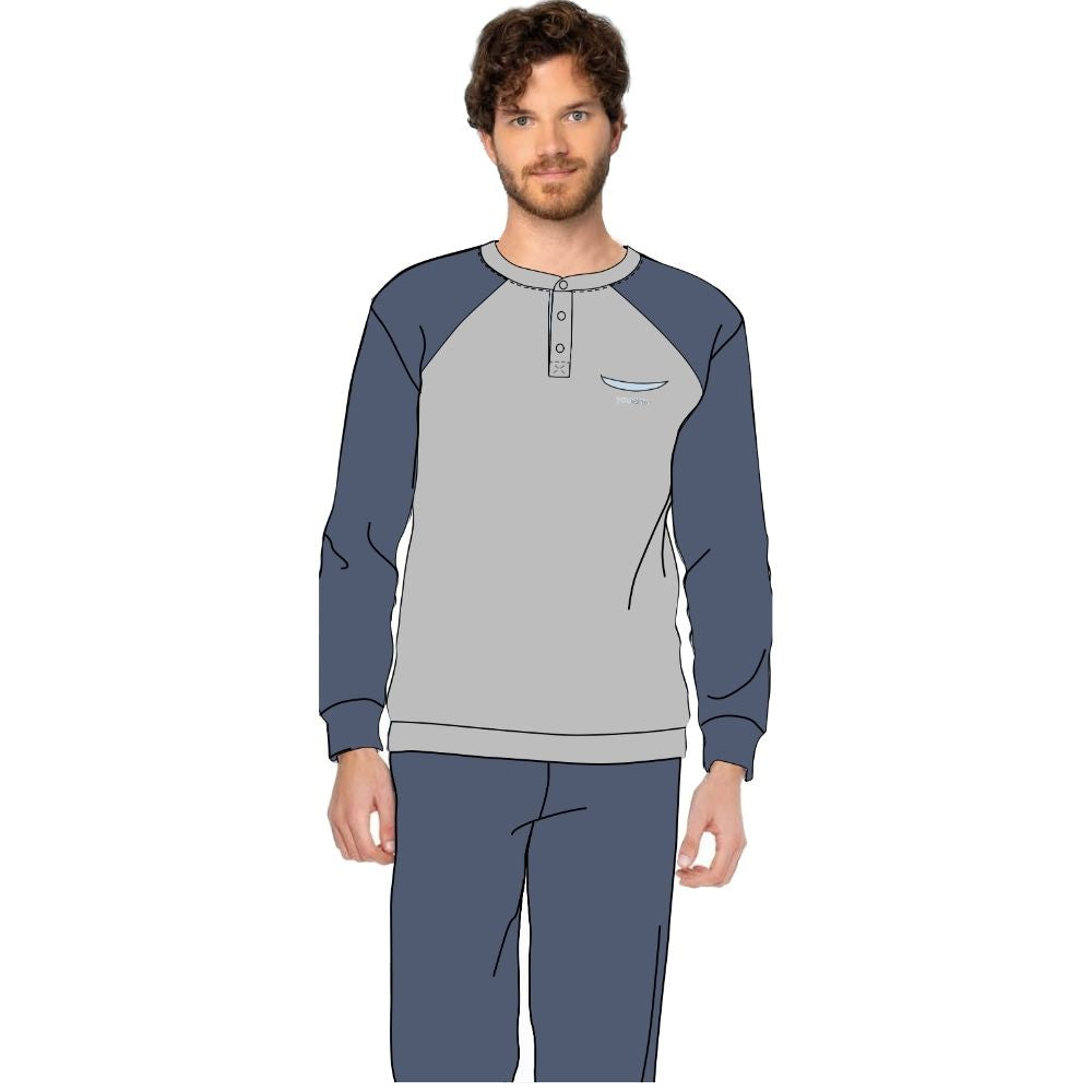 Y&m - Pigiama Uomo Serafino 3 Bottoni Con Taschino In Caldo Cotone  Art. Ymi602