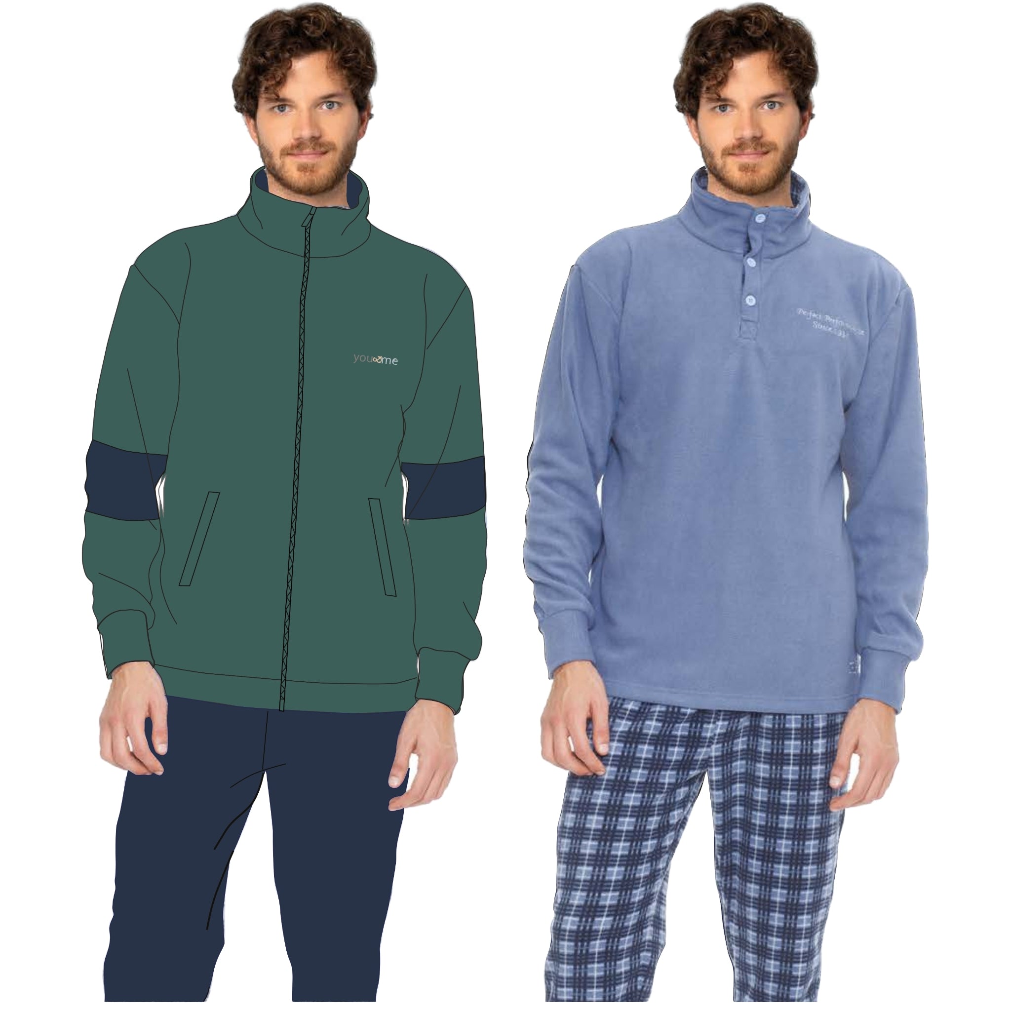 Irge - Pigiama Uomo Invernale Con Chiusura Full Zip In Pile Con Tasche E Ricamo  Art. Ymp599