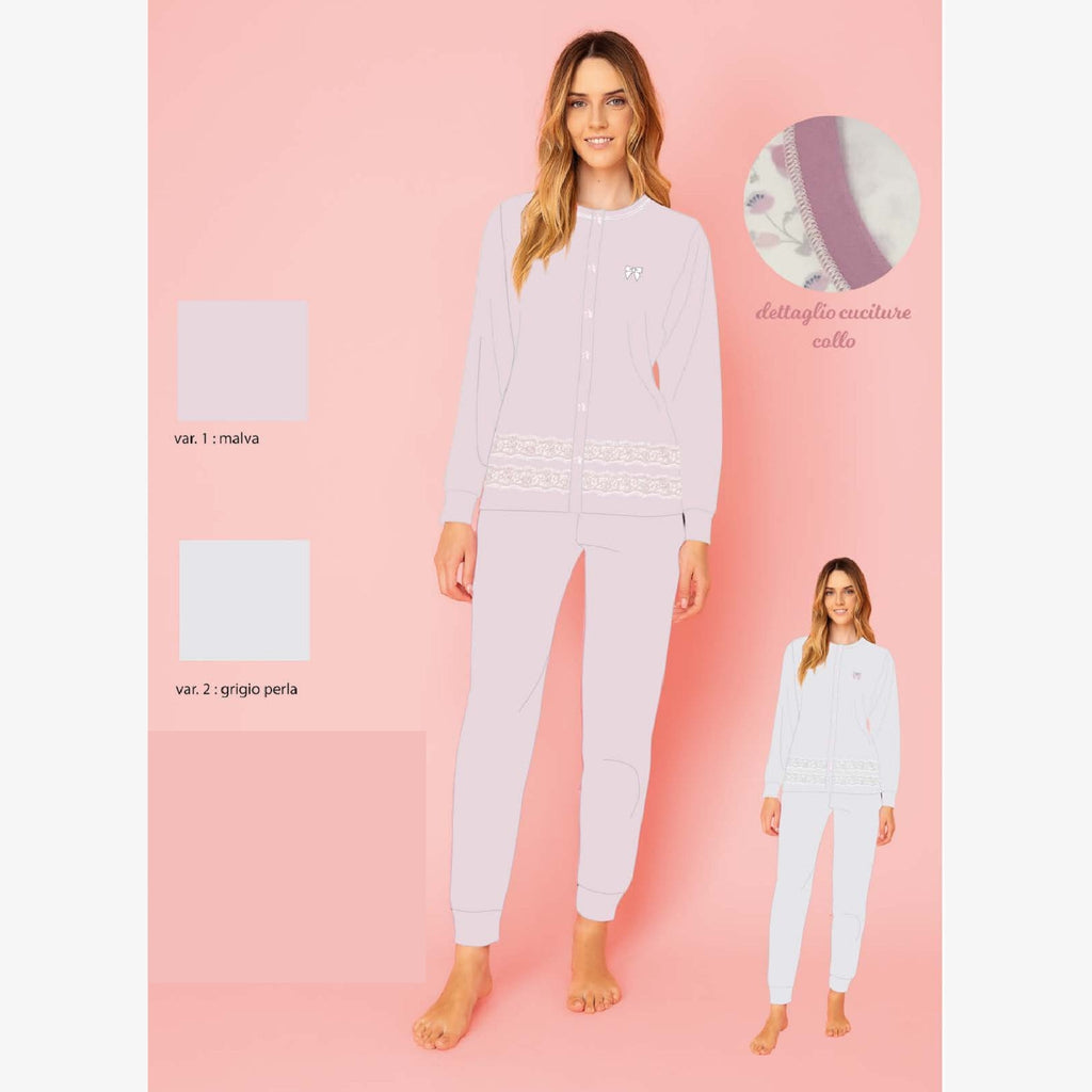 Irge Primavera  Pigiama Donna Lungo Aperto In Cotone Con Inserto In Pizzo Art. Irl2287