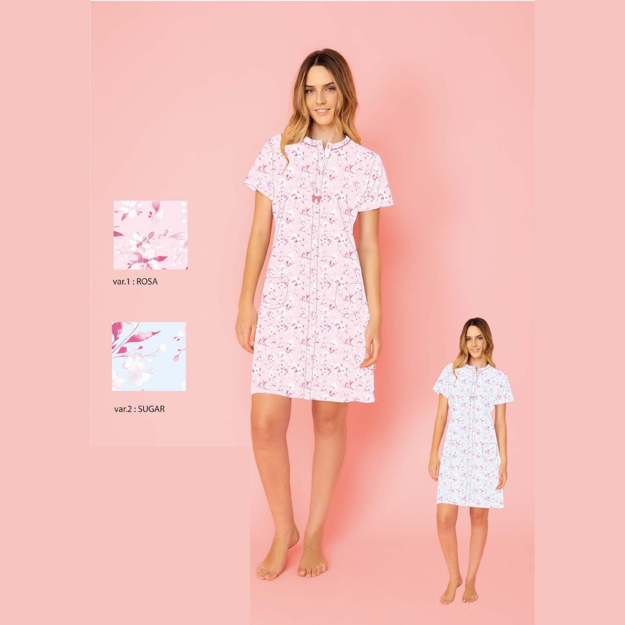 Irge Estate Camicia Da Notte Mezza Manica Aperta In Puro Cotone Stampata  Art. Irc2292