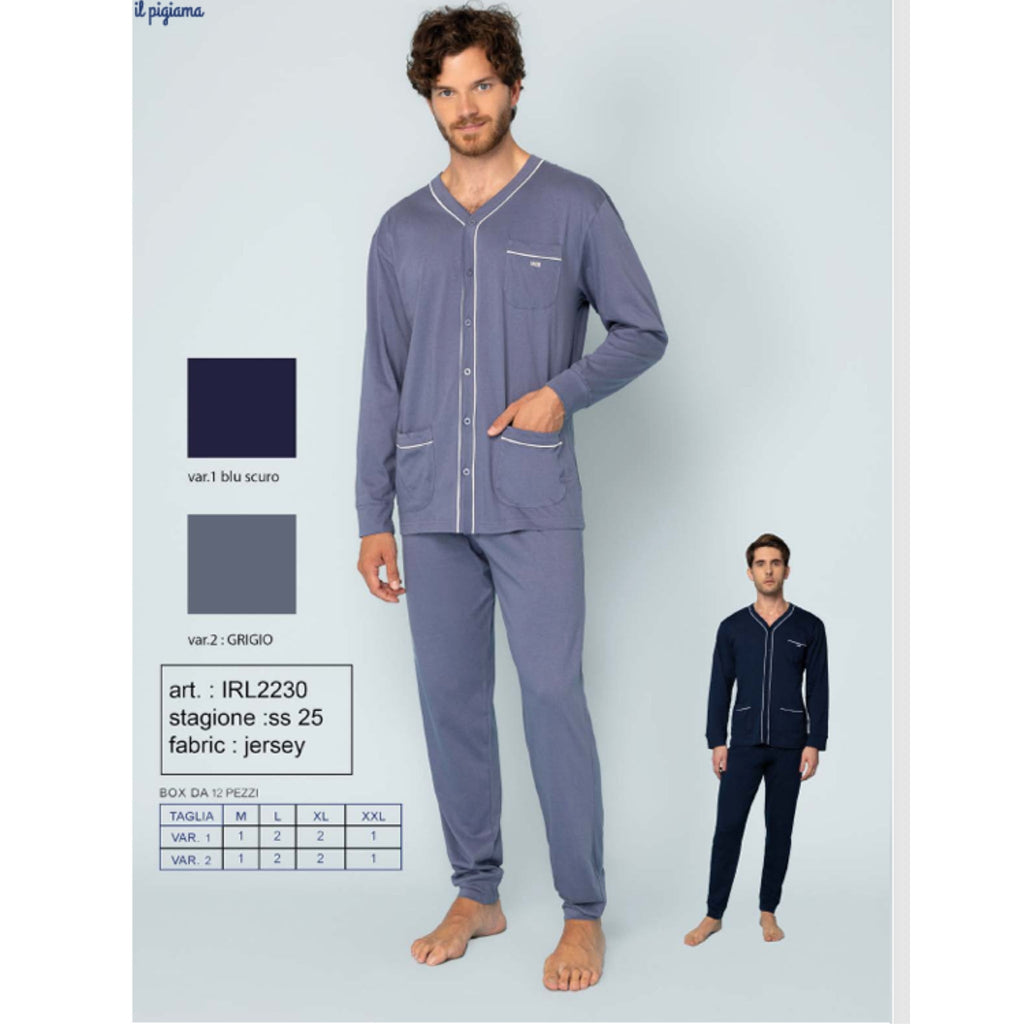 -irge Primavera-pigiama Uomo Lungo Aperto Avanti In Puro Cotone Con Tasche Art. Irl2230