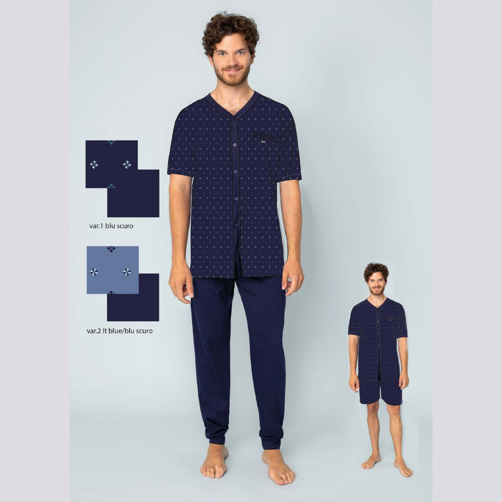 Irge Estate   Pigiama 3 Pezzi Uomo Aperto Mezza Manica+pantalone Lungo+corto In 100%cotone Art. Tu39