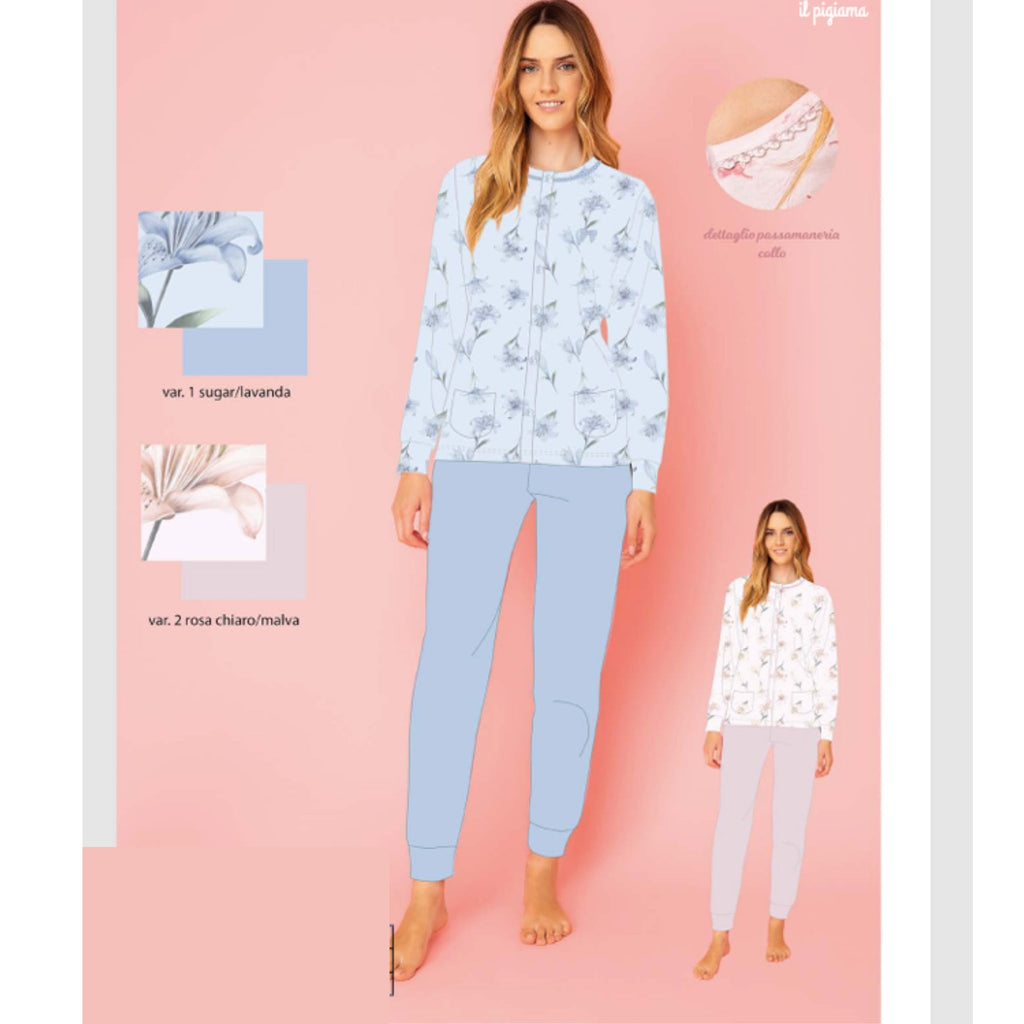 Irge - Pigiama Donna Lungo Aperto Calibrato In Jersey Puro Cotone Stampato Art. Cdl210
