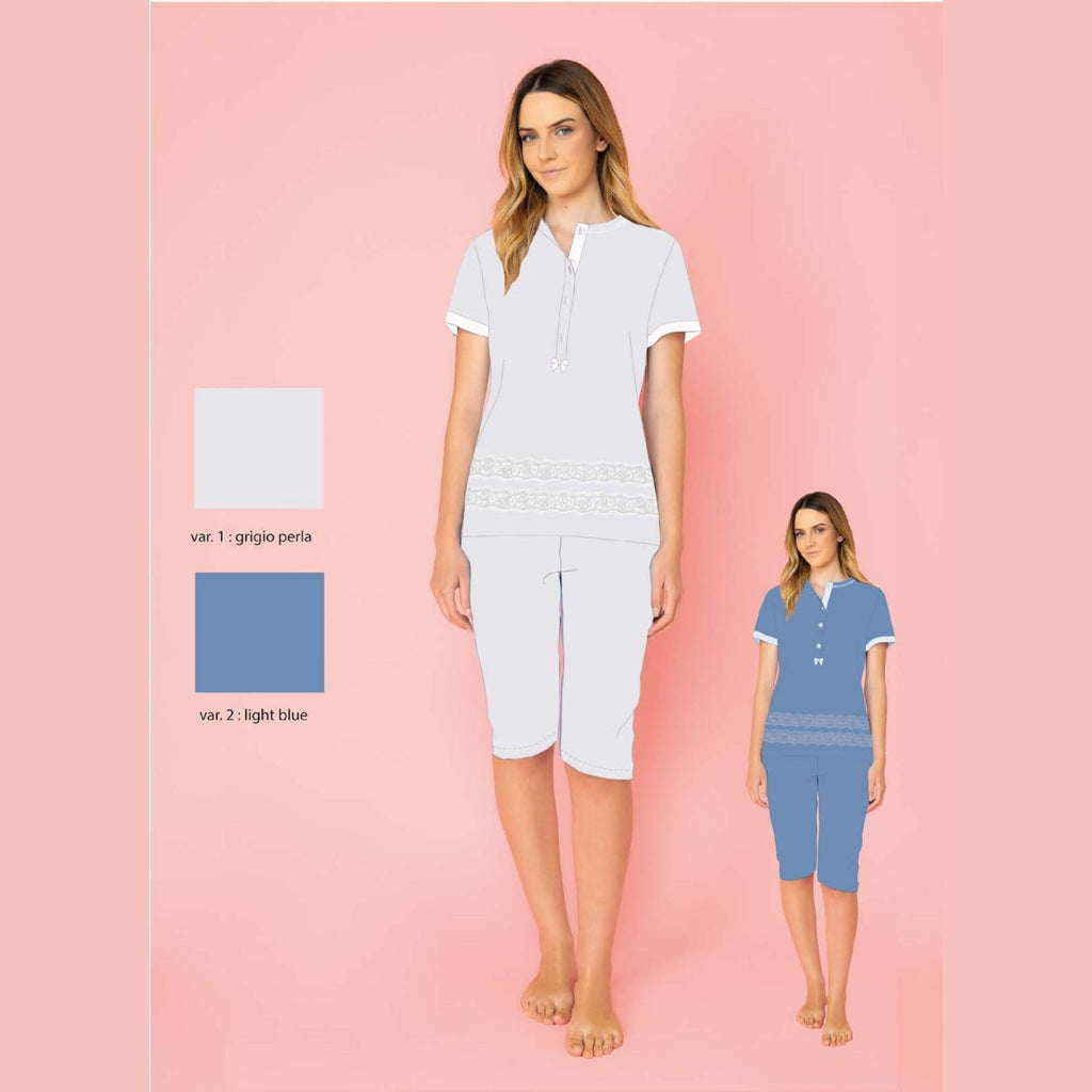 Irge Estate Pigiama Donna Calibrato Serafino Pescatore Mezza Manica In Puro Cotone Art. Cdc218