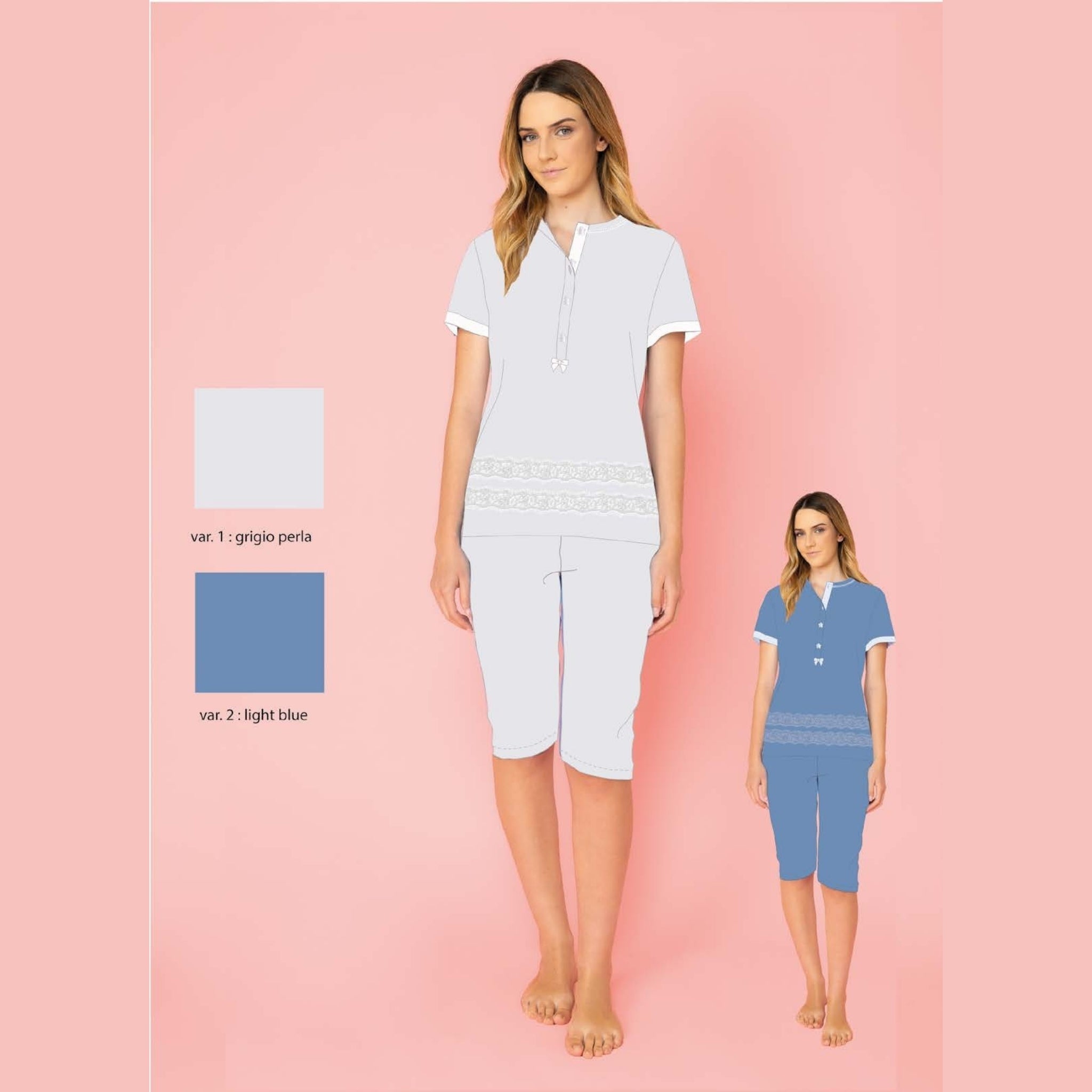 Irge Estate Pigiama Donna Calibrato Serafino Pescatore Mezza Manica In Puro Cotone Art. Cdc218