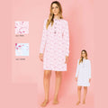 Irge - Camicia Da Notte Donna Calibrata Serafino 4 Bottoni In Puro Cotone Stampato Art. Cdc223