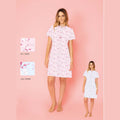 Irge Estate  Camicia Da Notte Donna Calibrata Aperta Mezza Manica In Puro Cotone Stampato Art. Cdc225