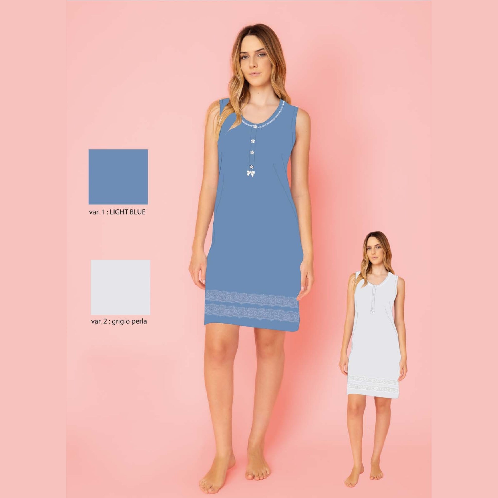 Irge Estate  Camicia Da Notte Donna Calibrata Spalla Larga Serafino 4 Bottoni In Puro Cotone  Art. Cdc228
