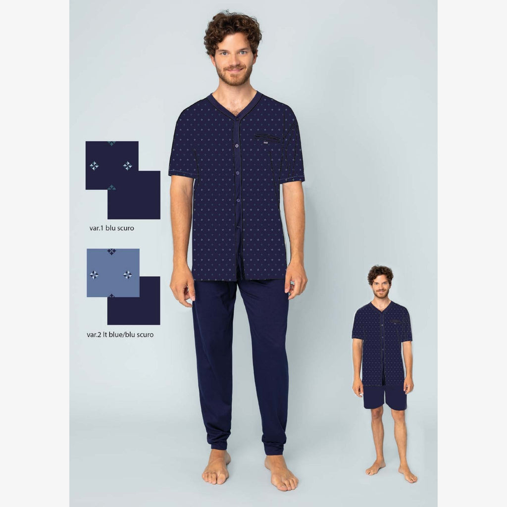 Irge Estate   Pigiama 3 Pezzi Uomo Aperto Calibrato Mezza Manica+pantalone Lungo+corto 100%cot. Art. Tuc24