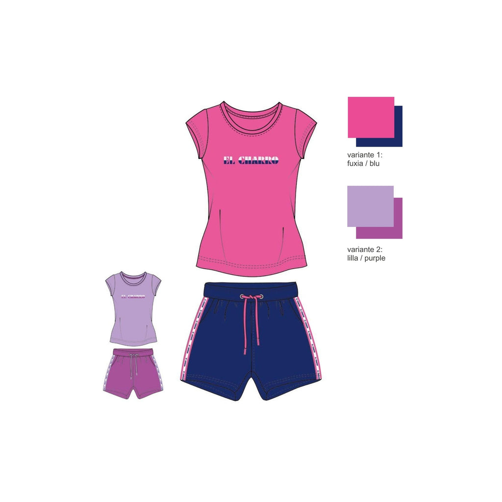 El Charro Completo Donna Corto Mezza Manica Con Stampa E Pantalone Franch Terry  Art. Gcl202
