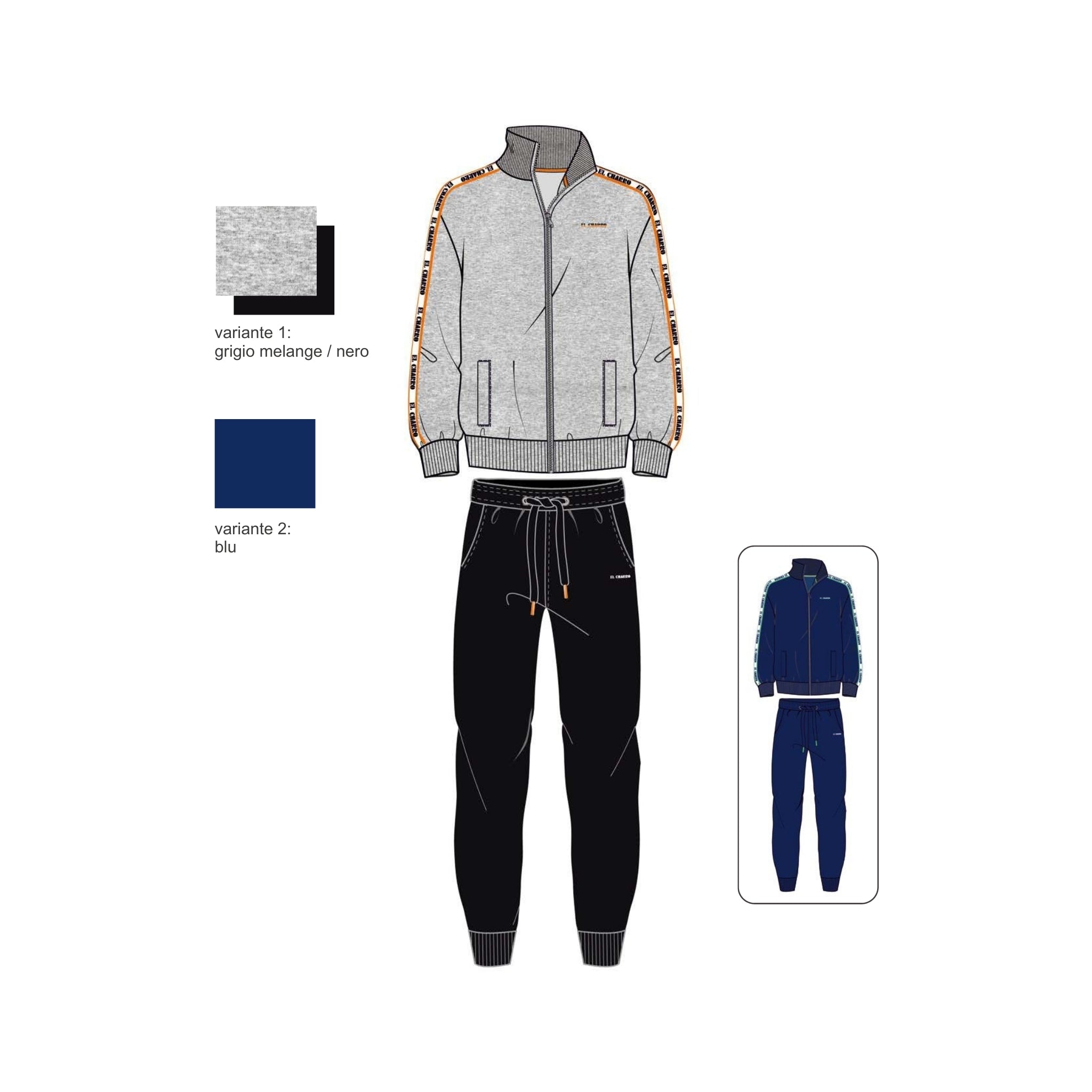 El Charro  Tuta Uomo Full-zip In French Terry Manica Lunga 100% Cotone Art. Gcm186
