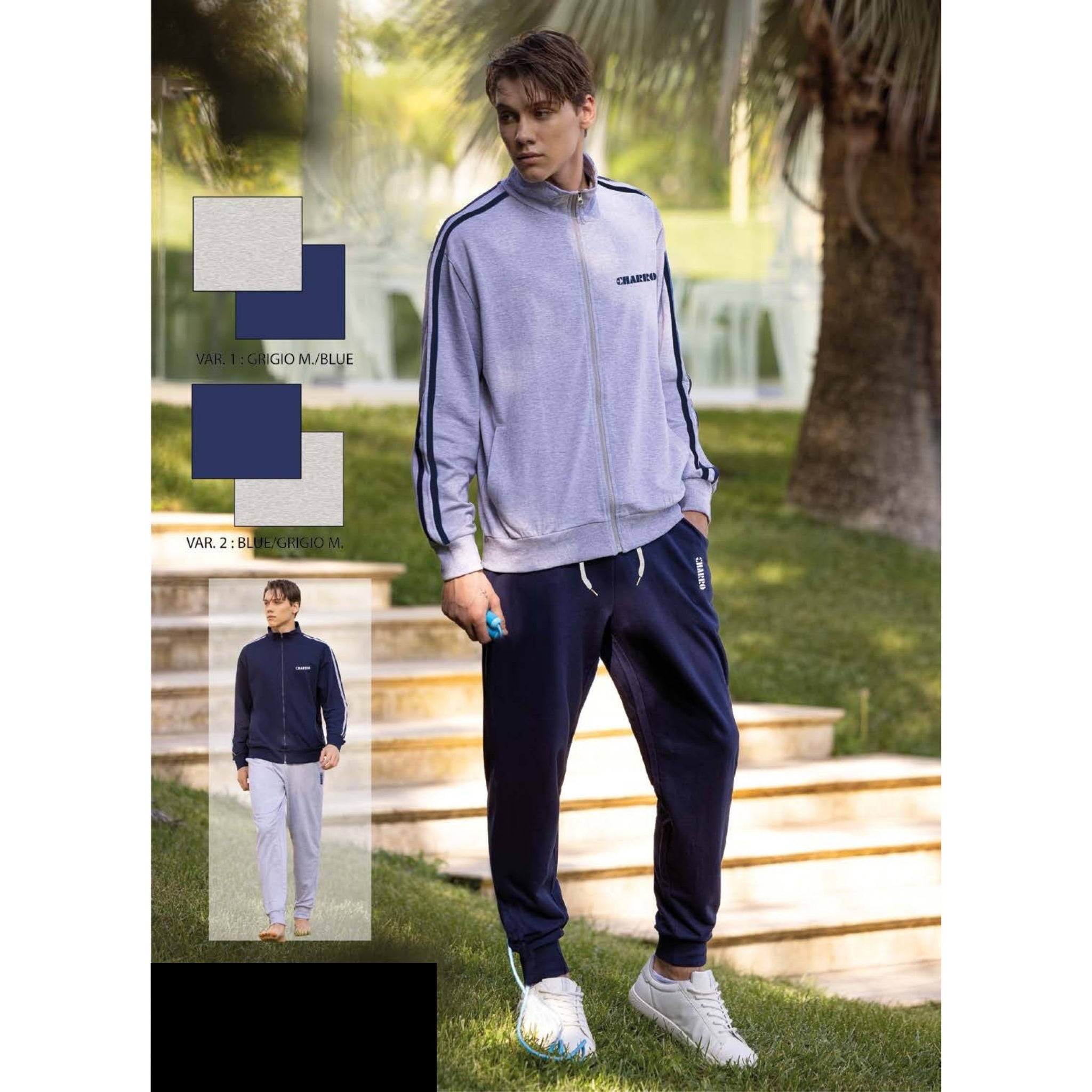 El Charro Tuta Uomo Full-zip In French Terry Manica Lunga 100% Cotone Art. Gcm169