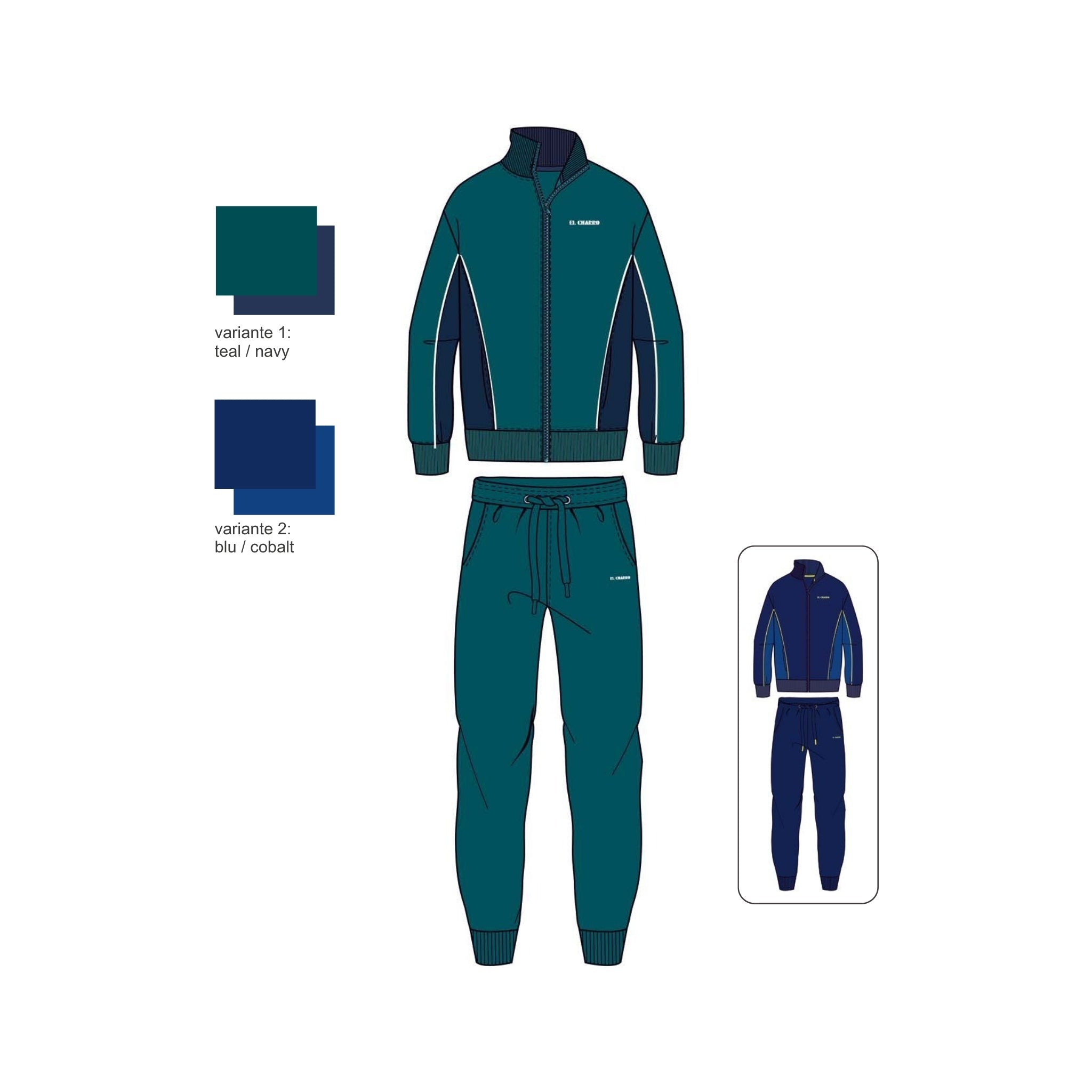 El Charro Tuta Uomo Full-zip In French Terry Manica Lunga 100% Cotone Art. Gcm188