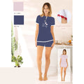 Irge Estate Pigiama Donna Corto Mezza Manica Serafino In Puro Cotone Con Ricamo  Art. Mic2322