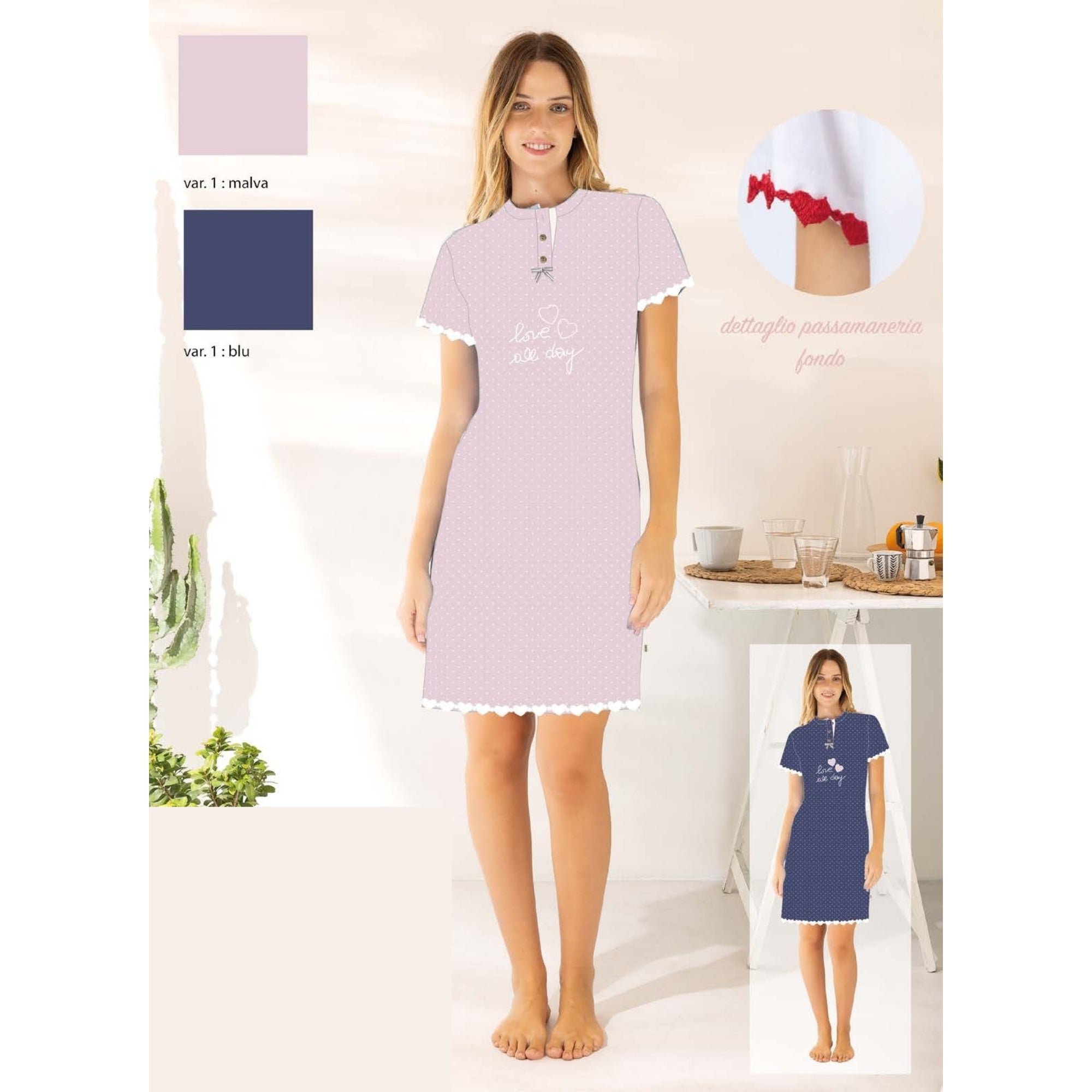 Irge Estate Camicia Da Notte Mezza Manica 3 Bottoni In Puro Cotone Stampata Mic2340