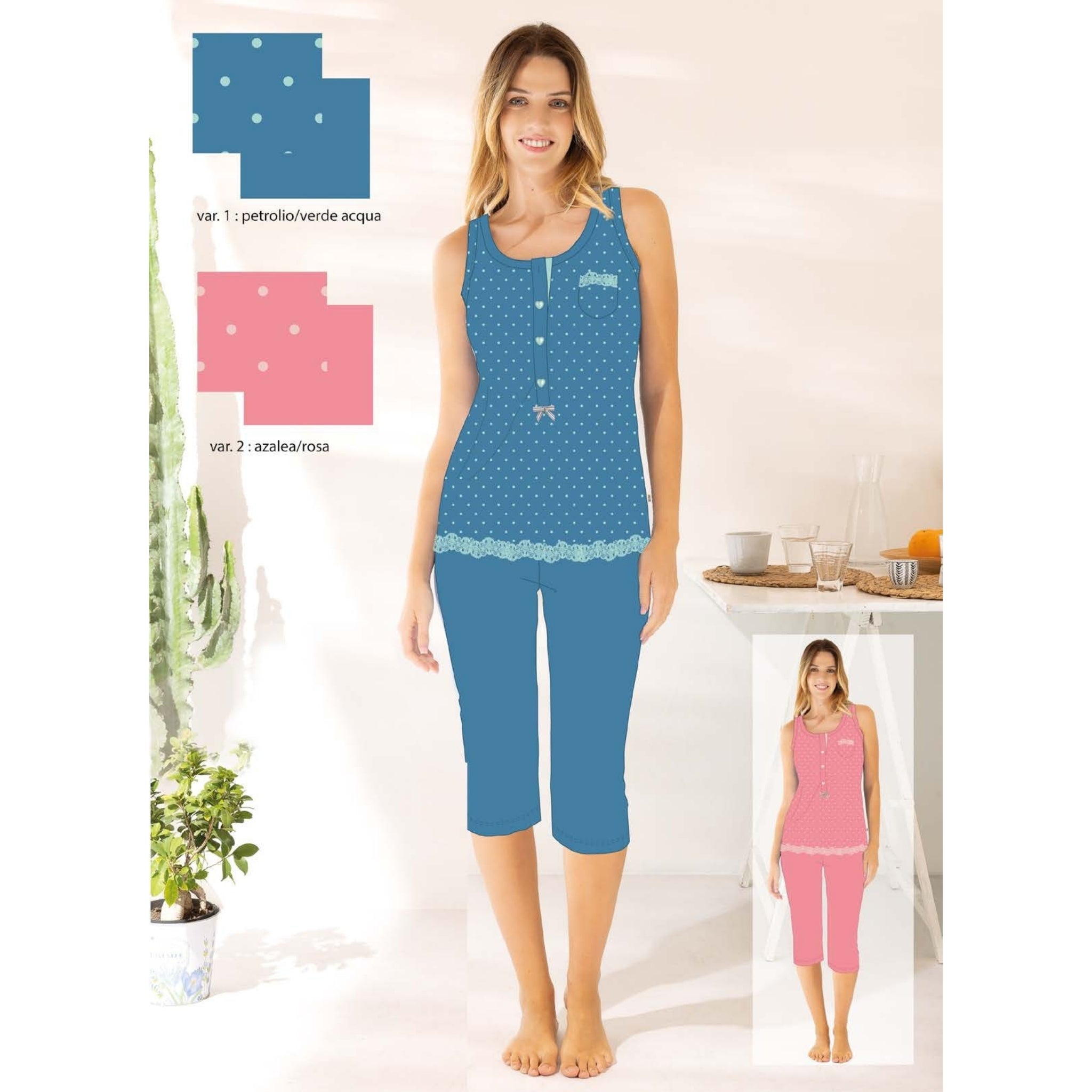 Irge Estate Pigiama Donna Calibrato Serafino Spalla Larga Pescatore In Puro Cotone  Art. Cdmc212