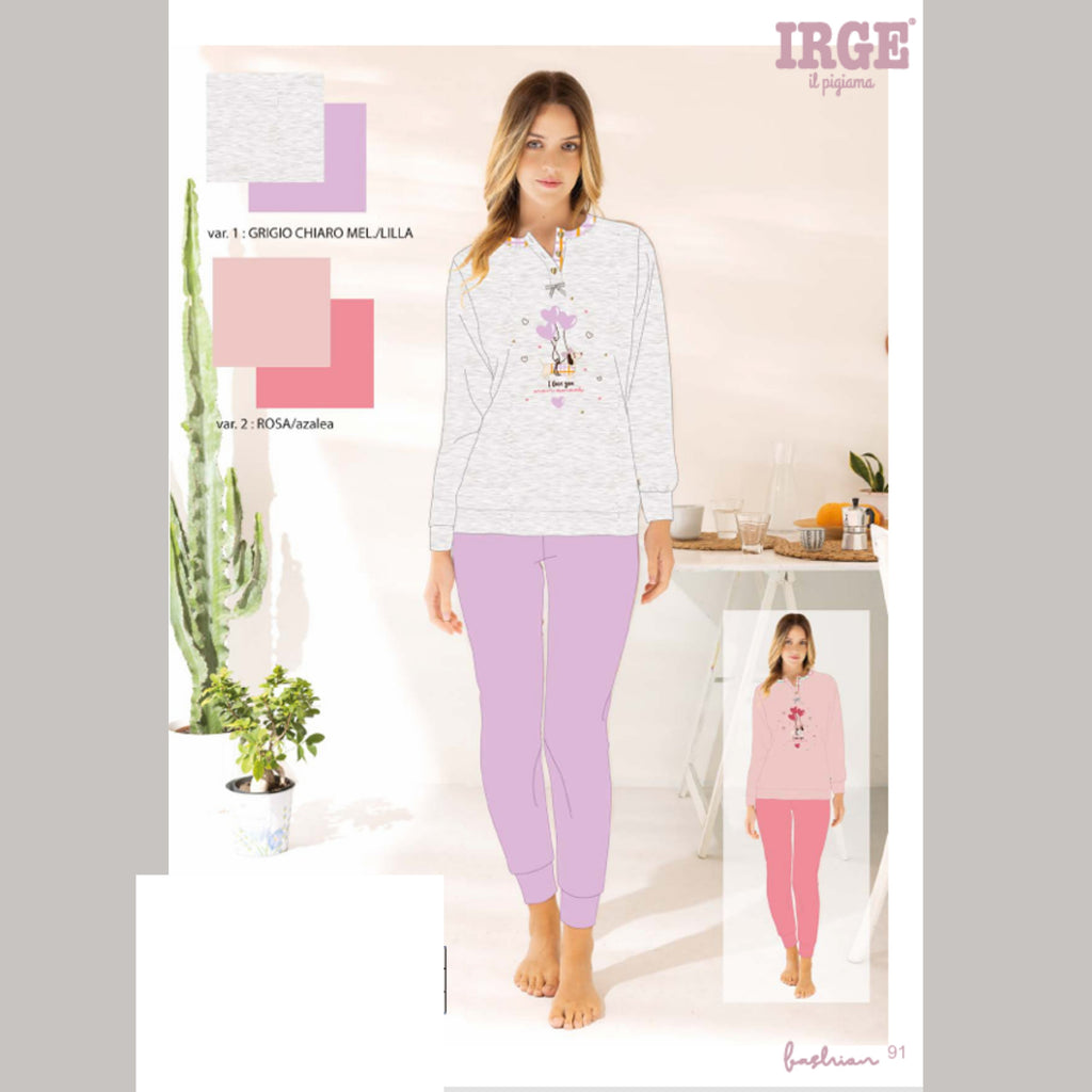 Irge - Pigiama Ragazza Con Collo Serafino In Puro Cotone Stampato Art. Sdl205