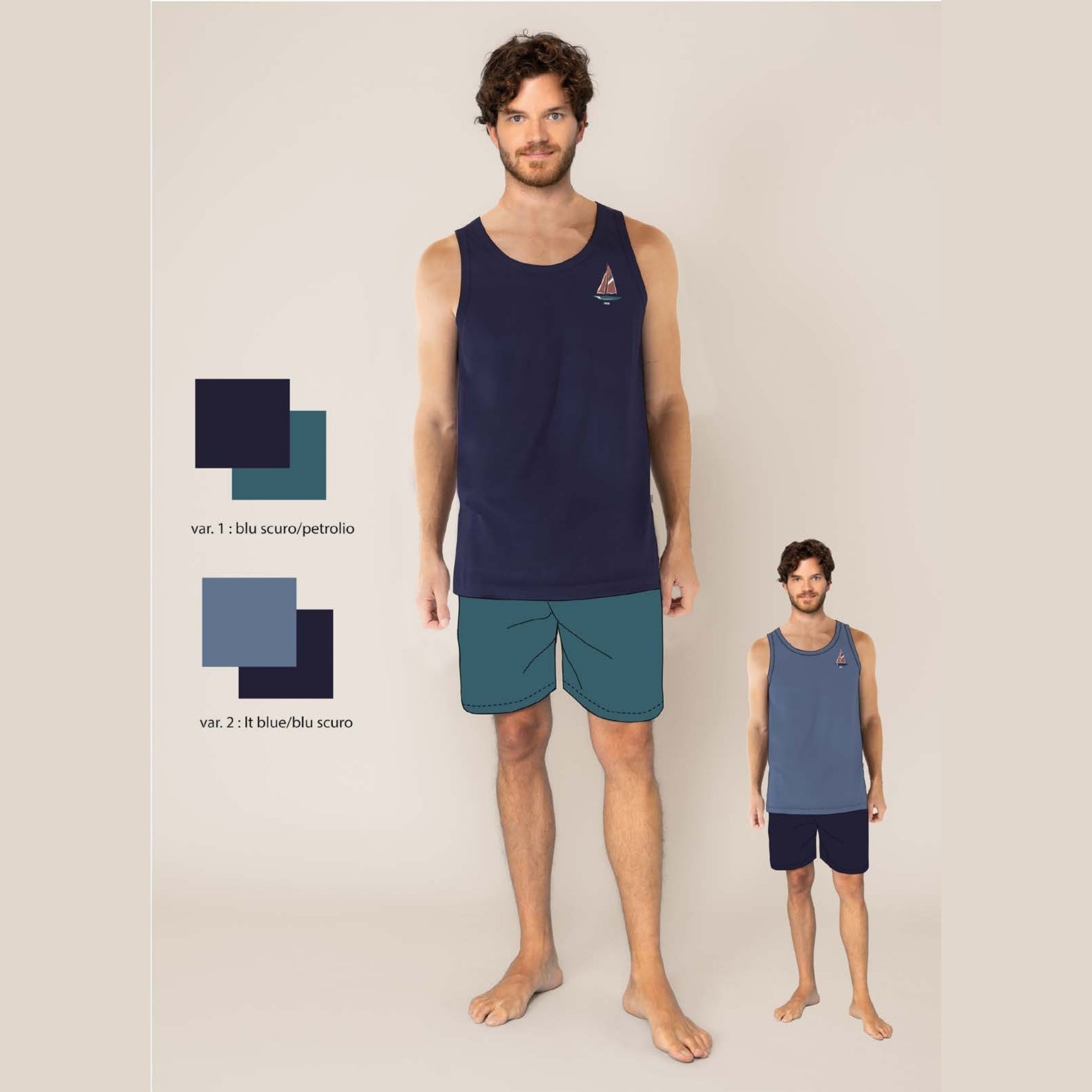 Irge Estate  Pigiama Uomo Calibrato Corto Spalla Larga In Jersey 100% Cotone  Art. Cumc106