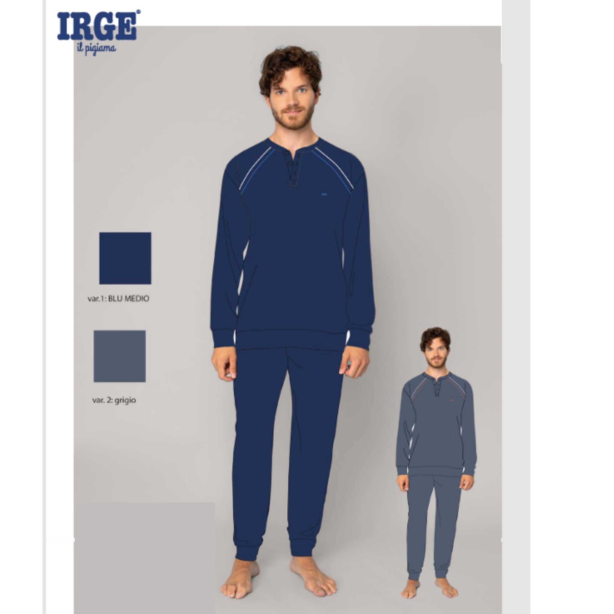 Irge - Pigiama Ragazzo  Con Collo Serafino In Puro Cotone Tinta Unita Art. Sul159