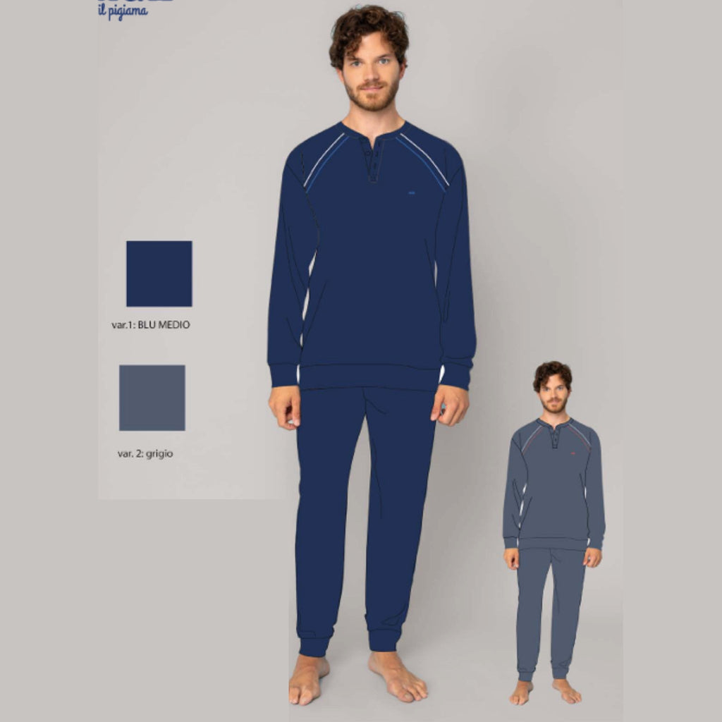 Irge - Pigiama Serafino Uomo Lungo In Jersey Puro Cotone Con Logo Art. Mil2249