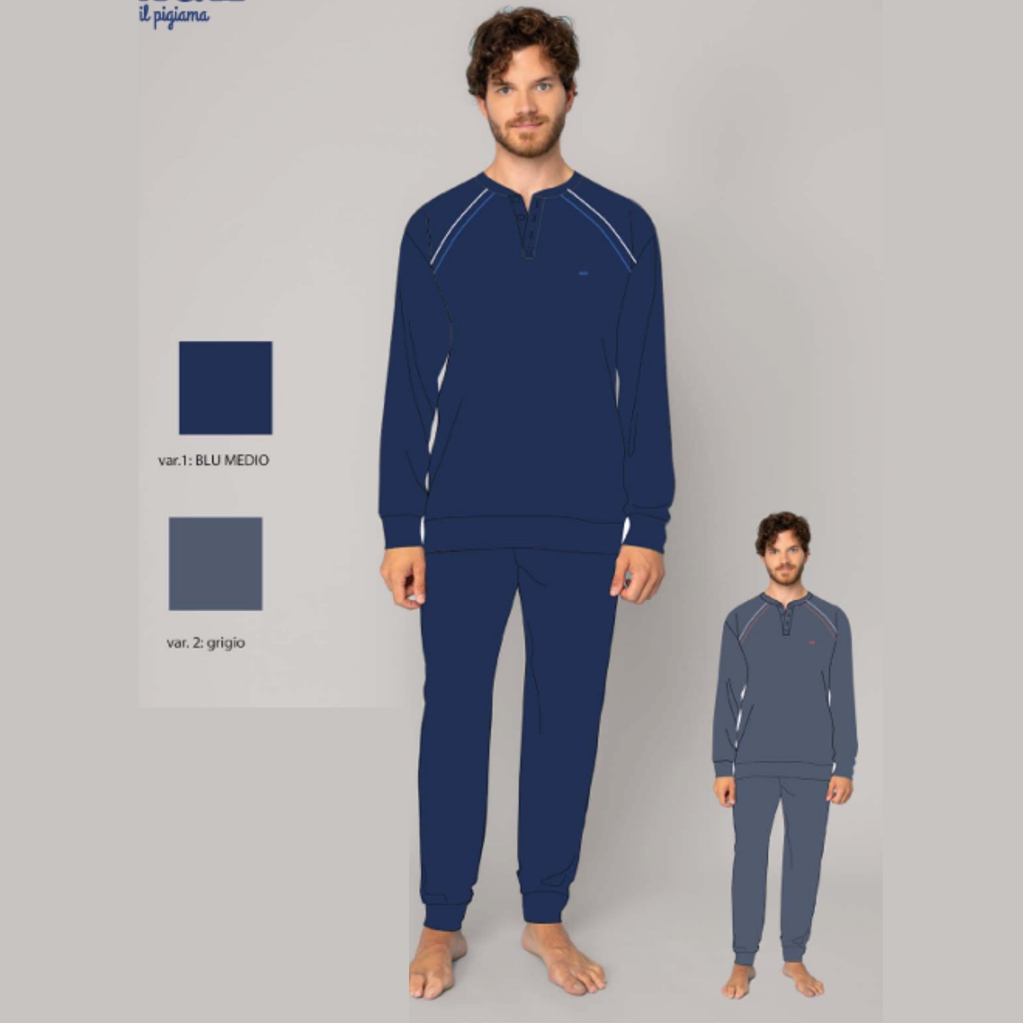 Irge - Pigiama Serafino Uomo Lungo In Jersey Puro Cotone Con Logo Art. Mil2249