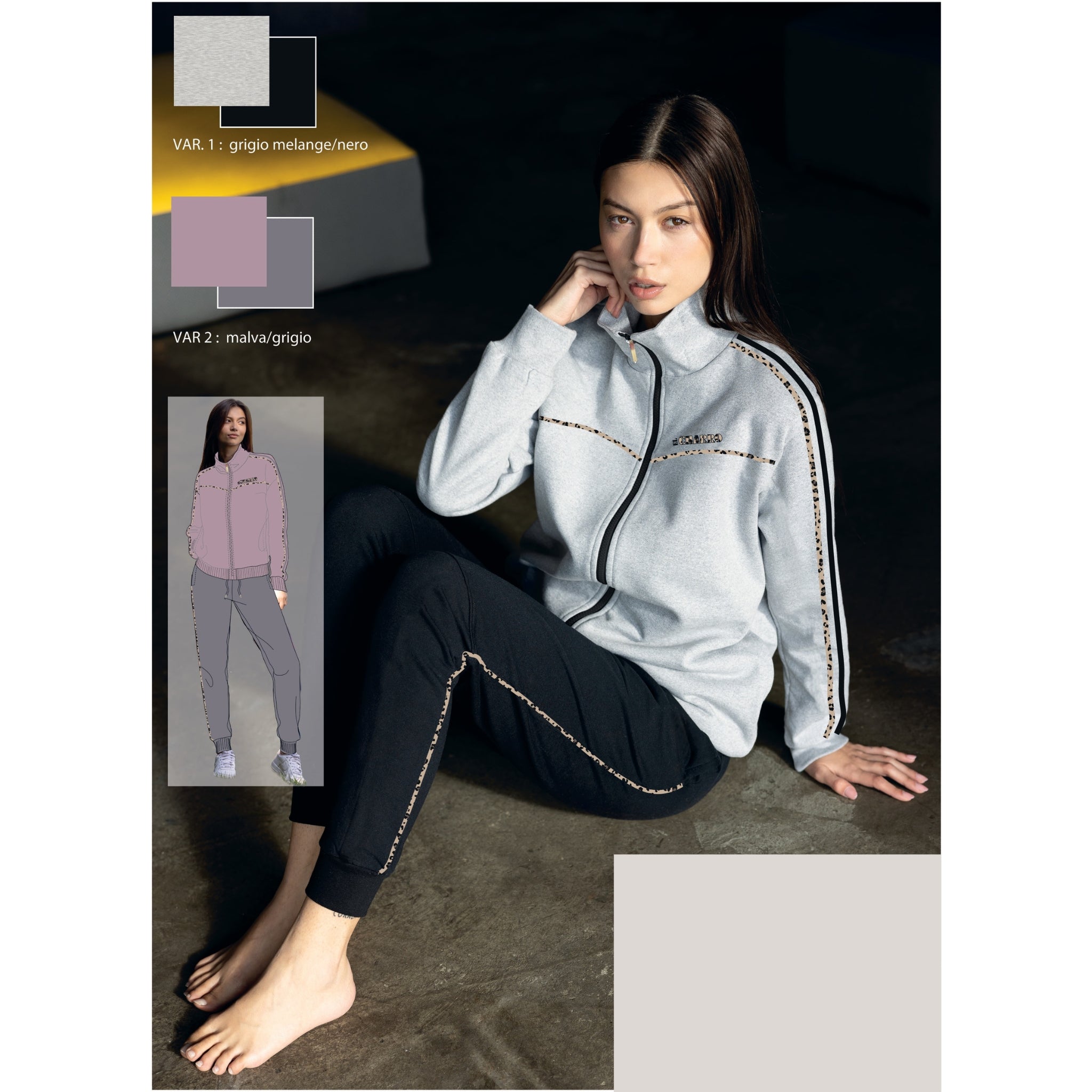 El Charro Sport Donna Tuta In Felpa Full Zip Bicolore Pantalone Con Tasche E Coulisse Art. Gcl223