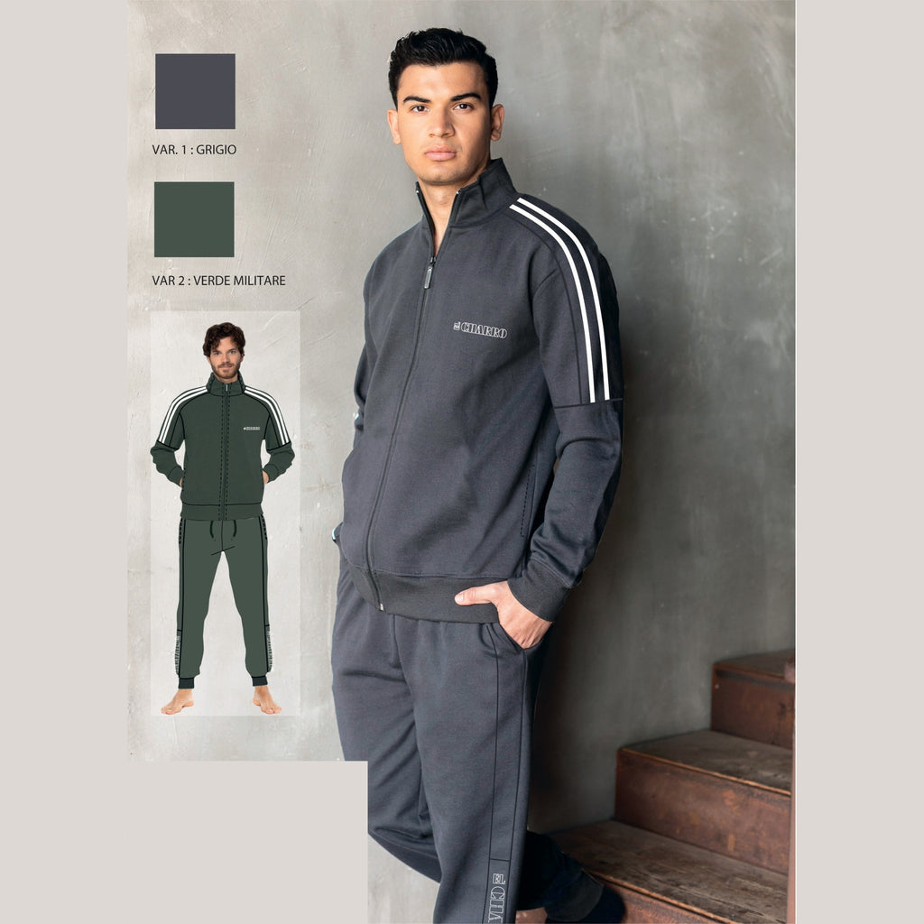El Charro Fitness Tuta Uomo In Felpa Full Zip Con Profili E Pantalone Con Tasche Art. Gcm214