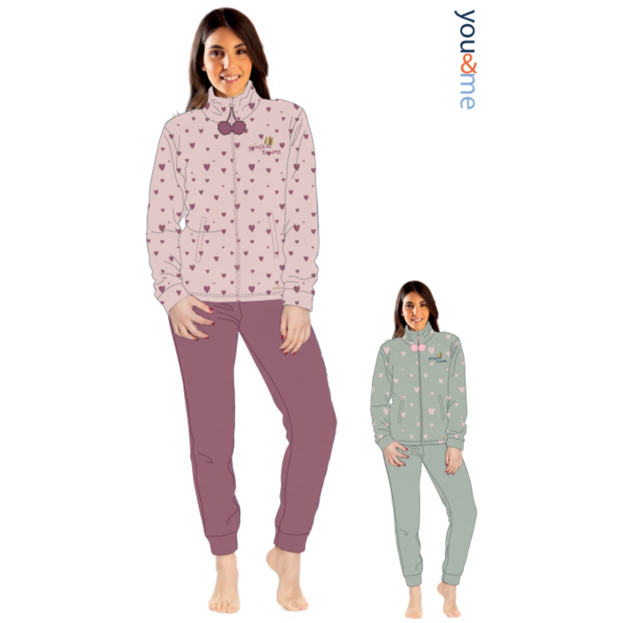 You&me Donna Coral Pigiama Donna Full Zip Fantasia In Soffice Coral Art. Ymc745