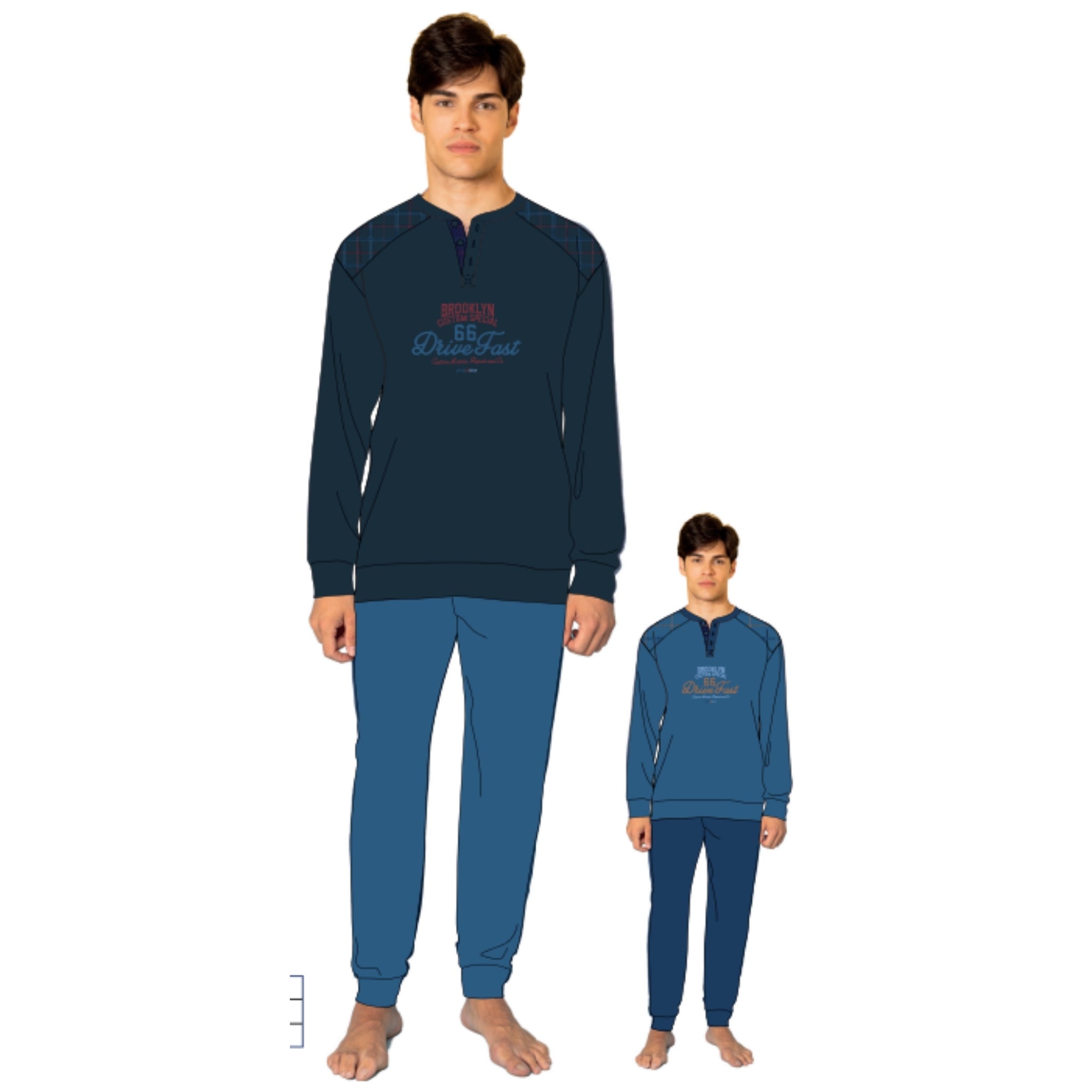 You&me By Irge Uomo Pile Pigiama Uomo Serafino In Pile Con Ricamo E Pantalone Con Taschino Art. Ymp709